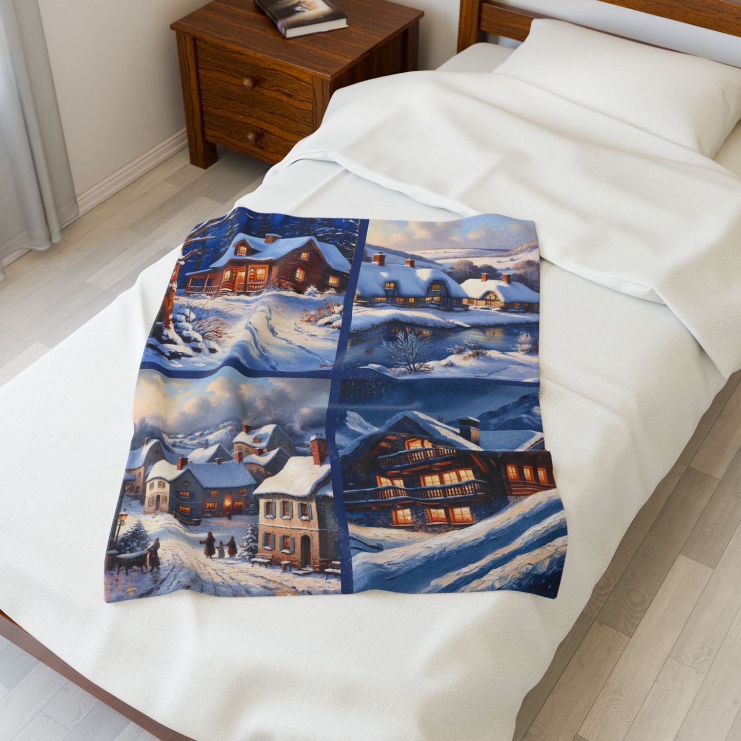 Scenes of Winter Velveteen Plush Blanket
