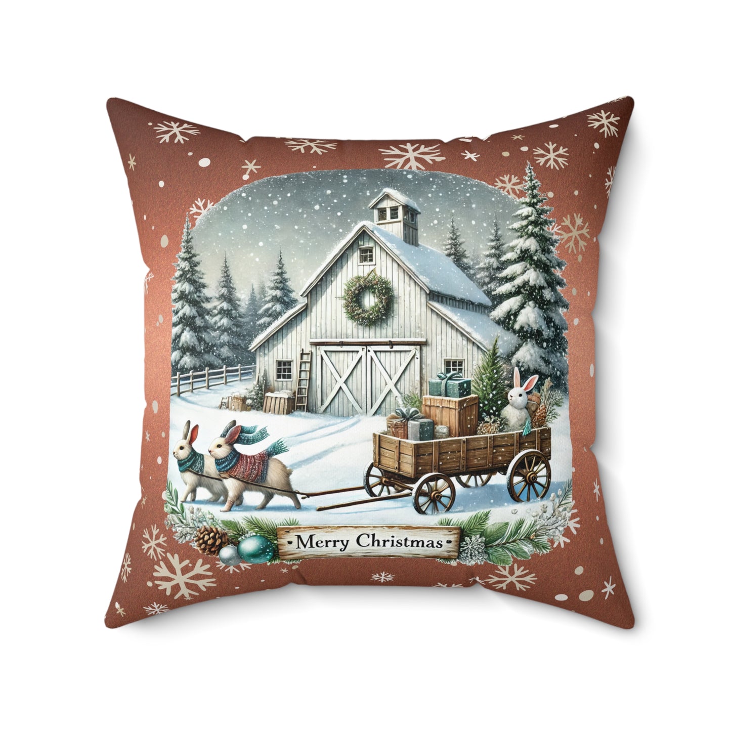 Merry Christmas 2 Spun Polyester Square Pillow