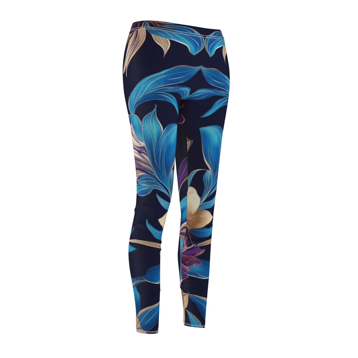 Purple/Blue Boho Floral Women's Cut & Sew Casual Leggings (AOP)