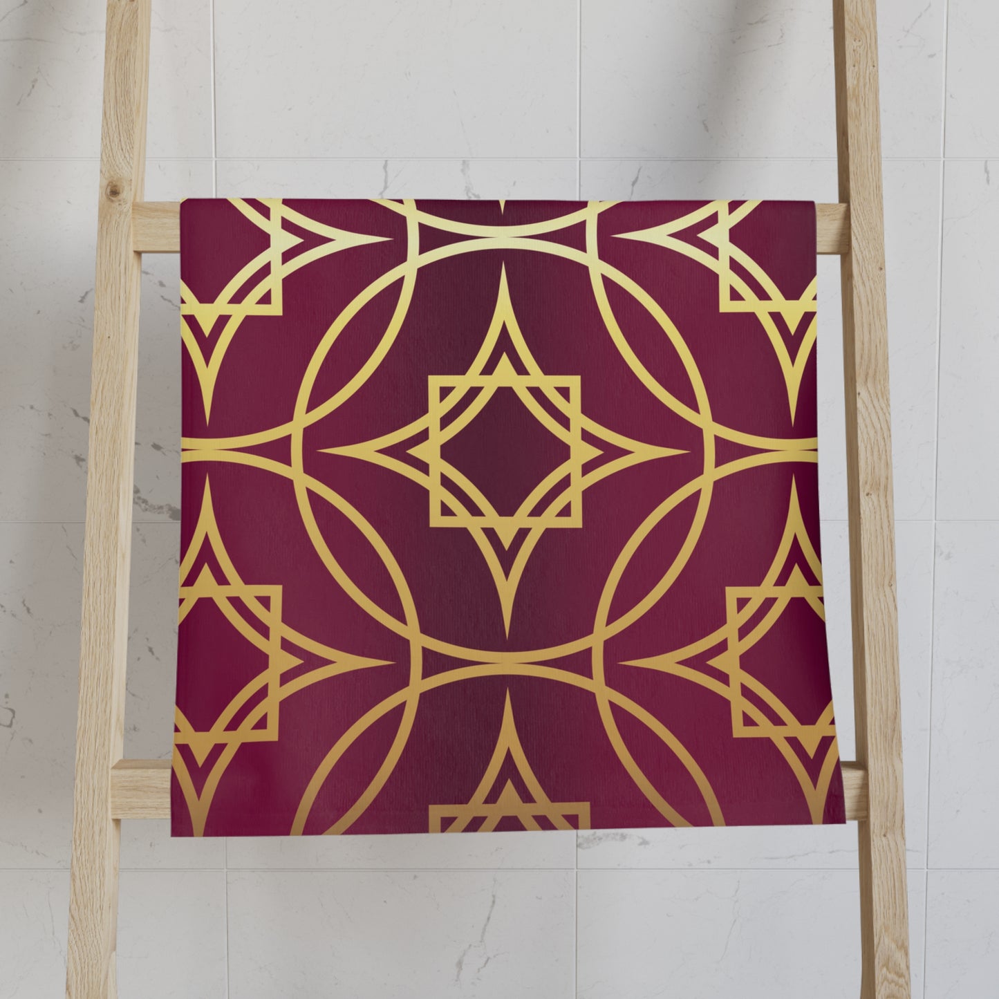 Gilded Geometric Hand Towel – Burgundy & Gold Luxe Decorative Towel