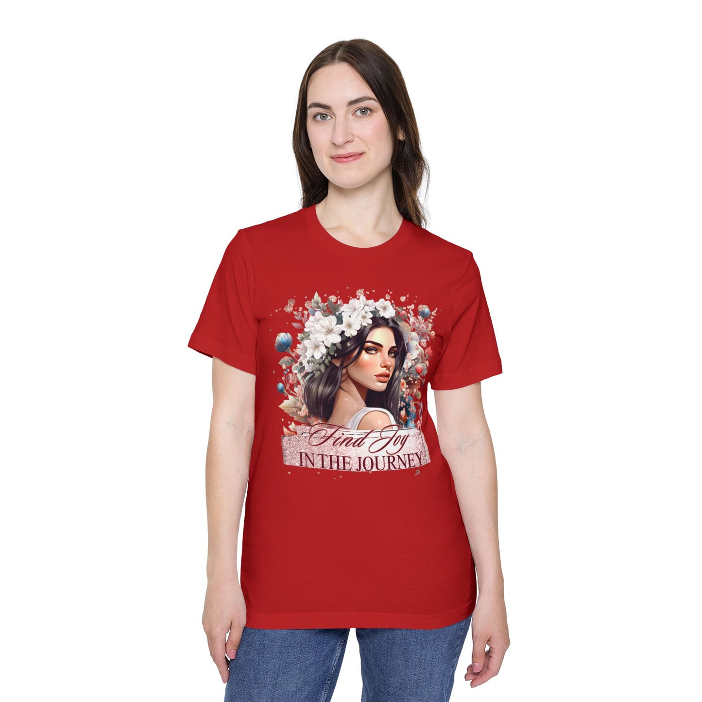 Portrait Graphic T-Shirt 'Find Joy in the Journey' Floral Portrait T-Shirt