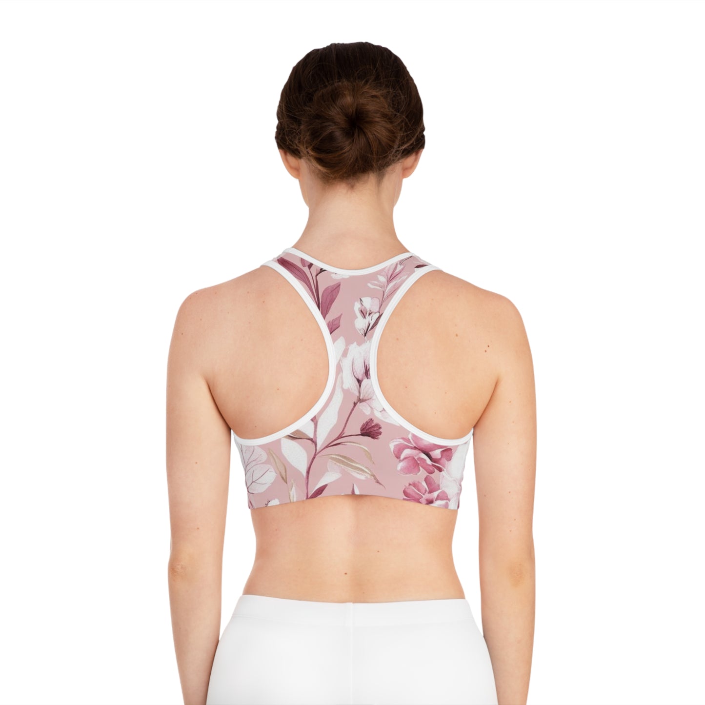 Pink & White Floral Sports Bra (AOP)