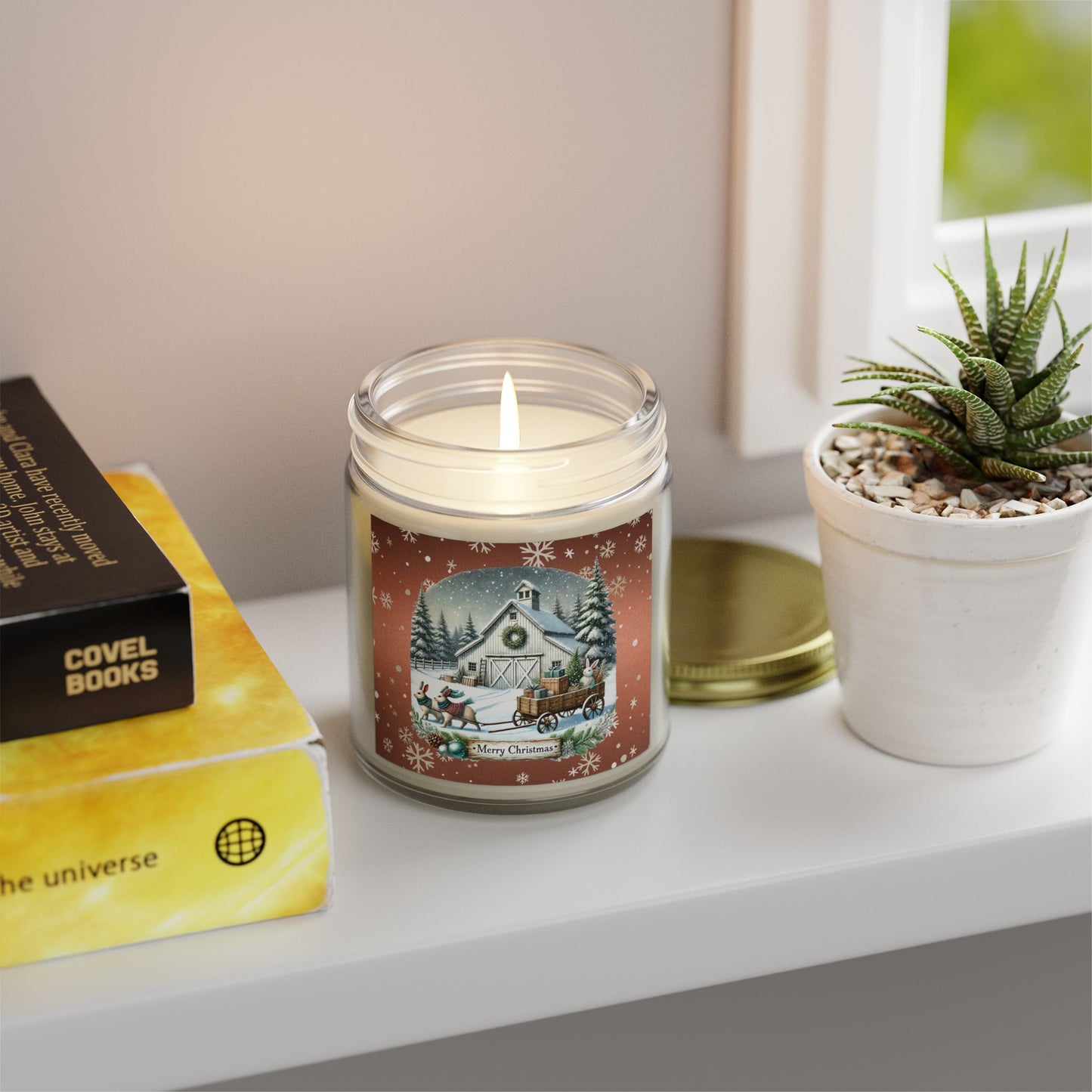 Merry Christmas 2 Scented Candles, Coconut Apricot Wax (4oz, 9oz)