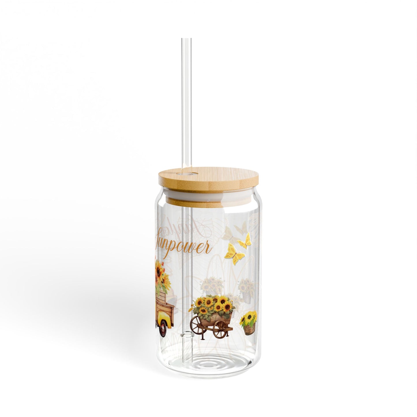 Sunflower Sunpower Sipper Glass, 16oz