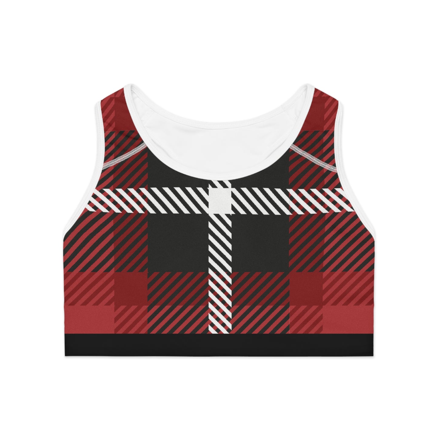 Red/Black Plaid Sports Bra (AOP)