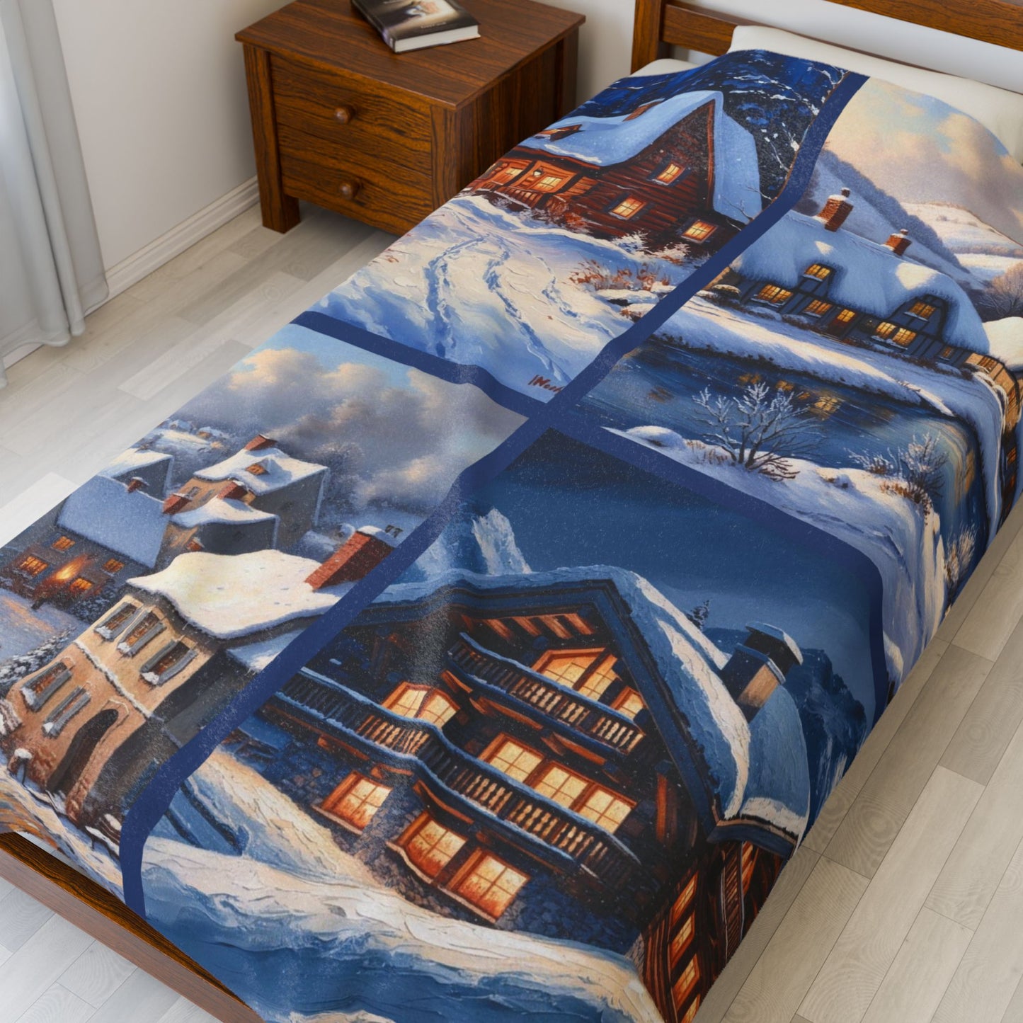 Scenes of Winter Velveteen Plush Blanket