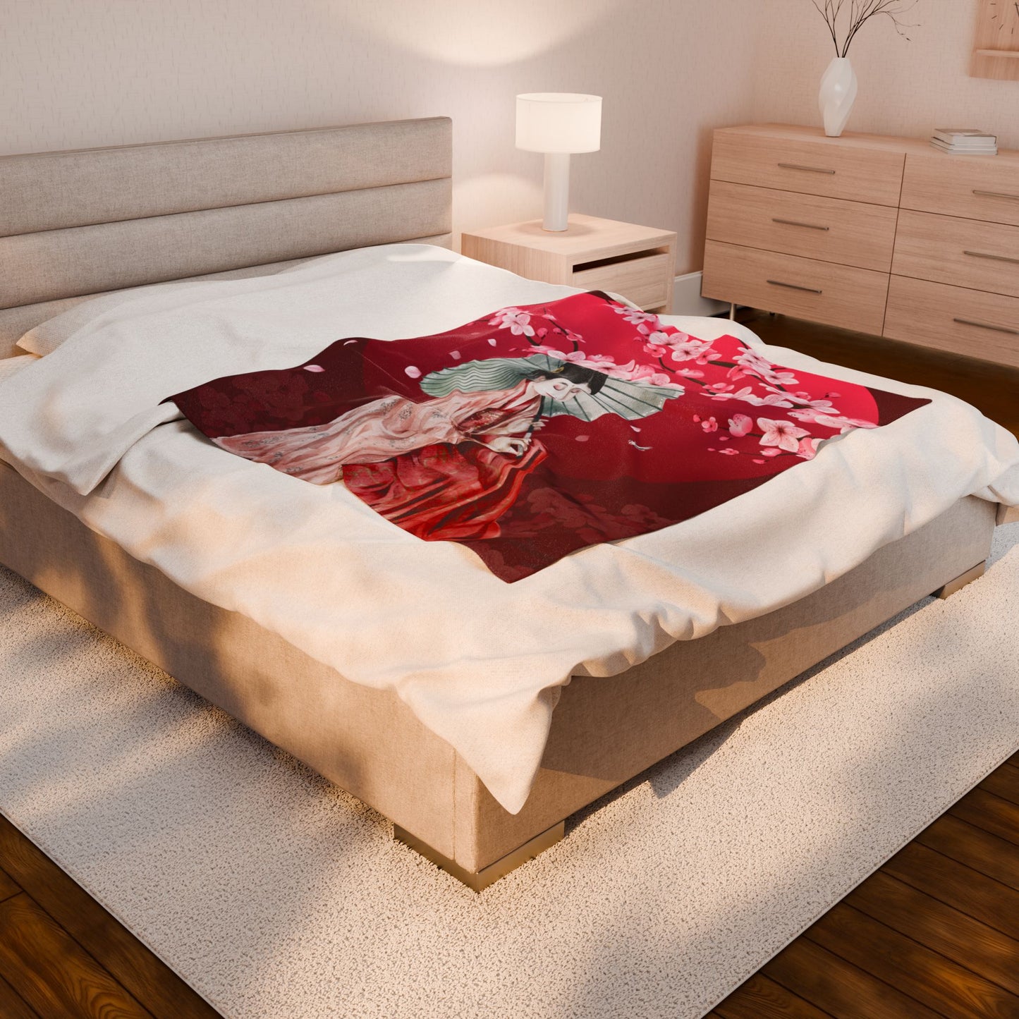 Cherry Blossoms Cherry Moon Velveteen Plush Blanket