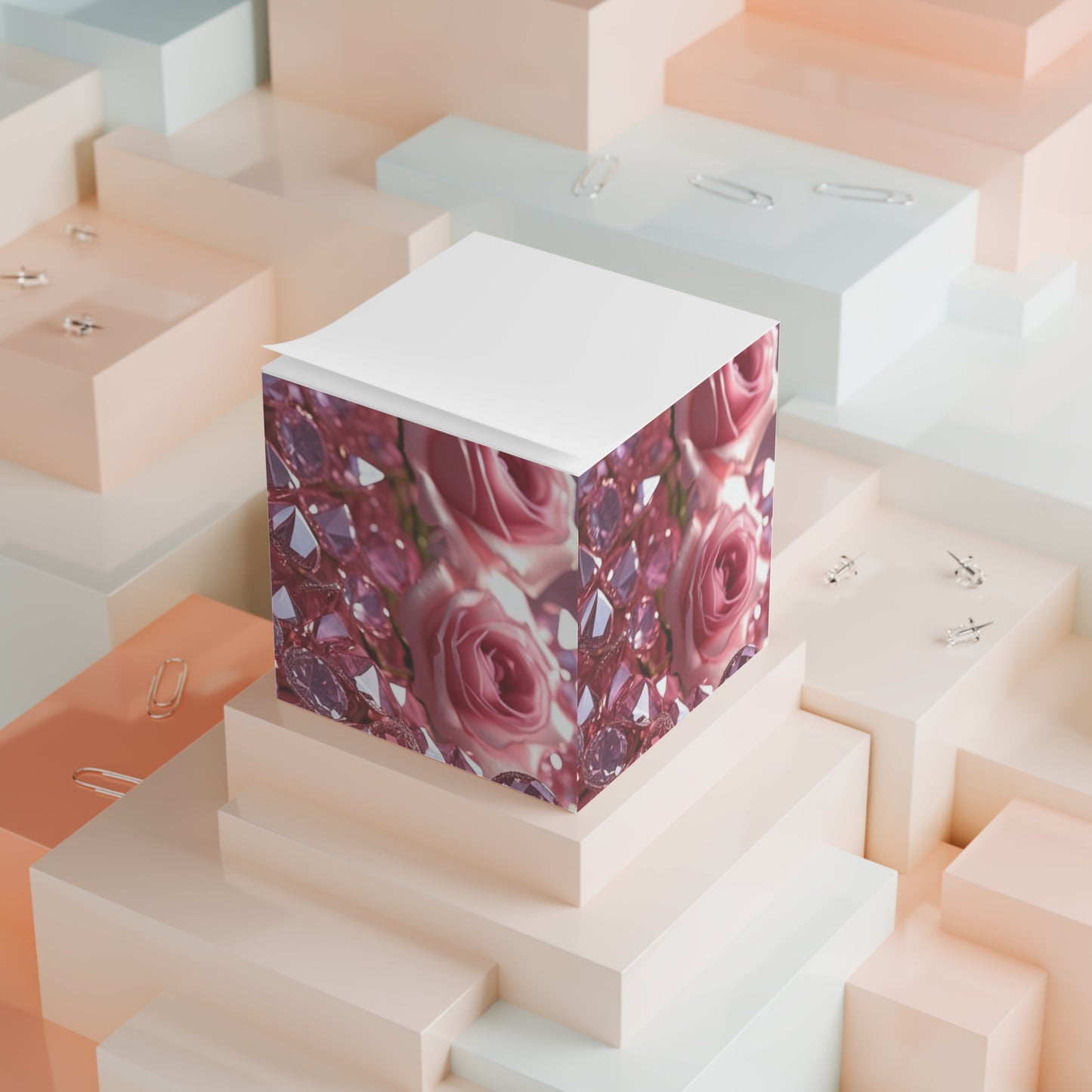 Pink Diamonds & Petals Note Cube