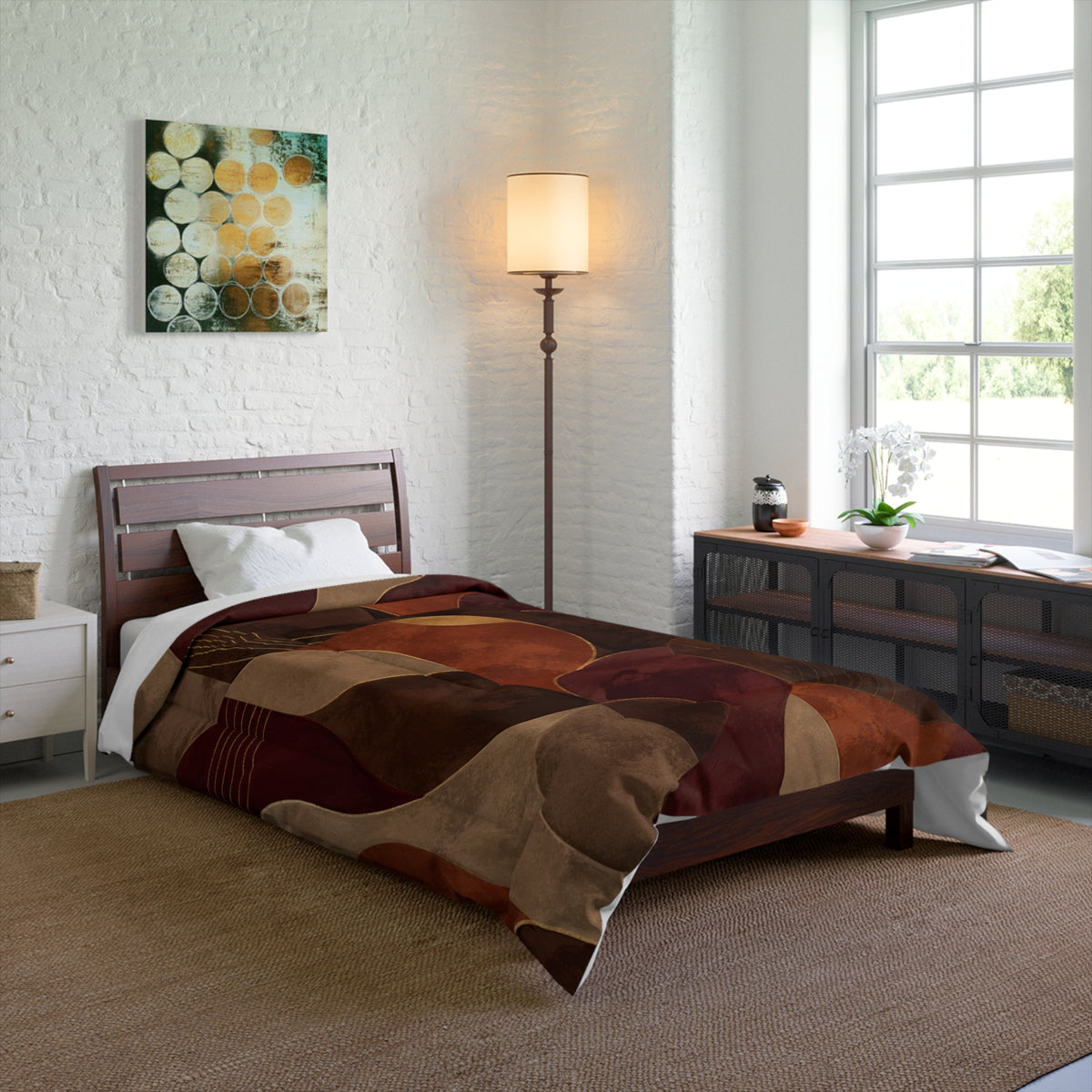 Ember & Earth Comforter — Retro Geometric Bedding in Warm Browns & Rust