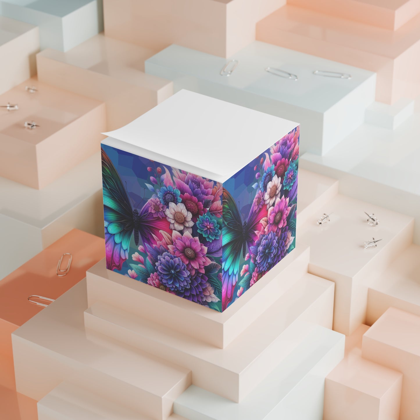 Butterfly Bloom Note Cube — Colorful Sticky Memo Block
