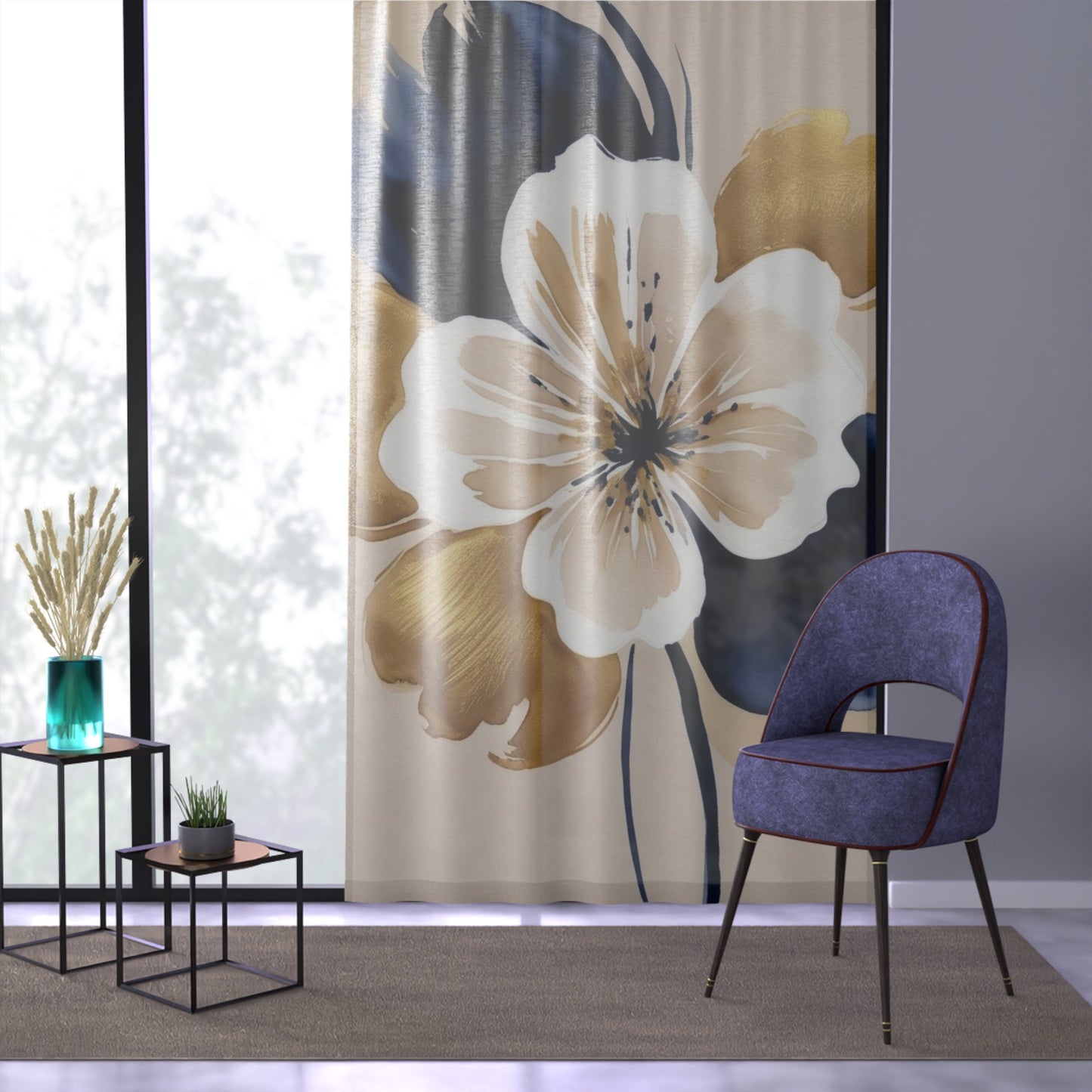 Abstract Floral Sheer Curtain (1)