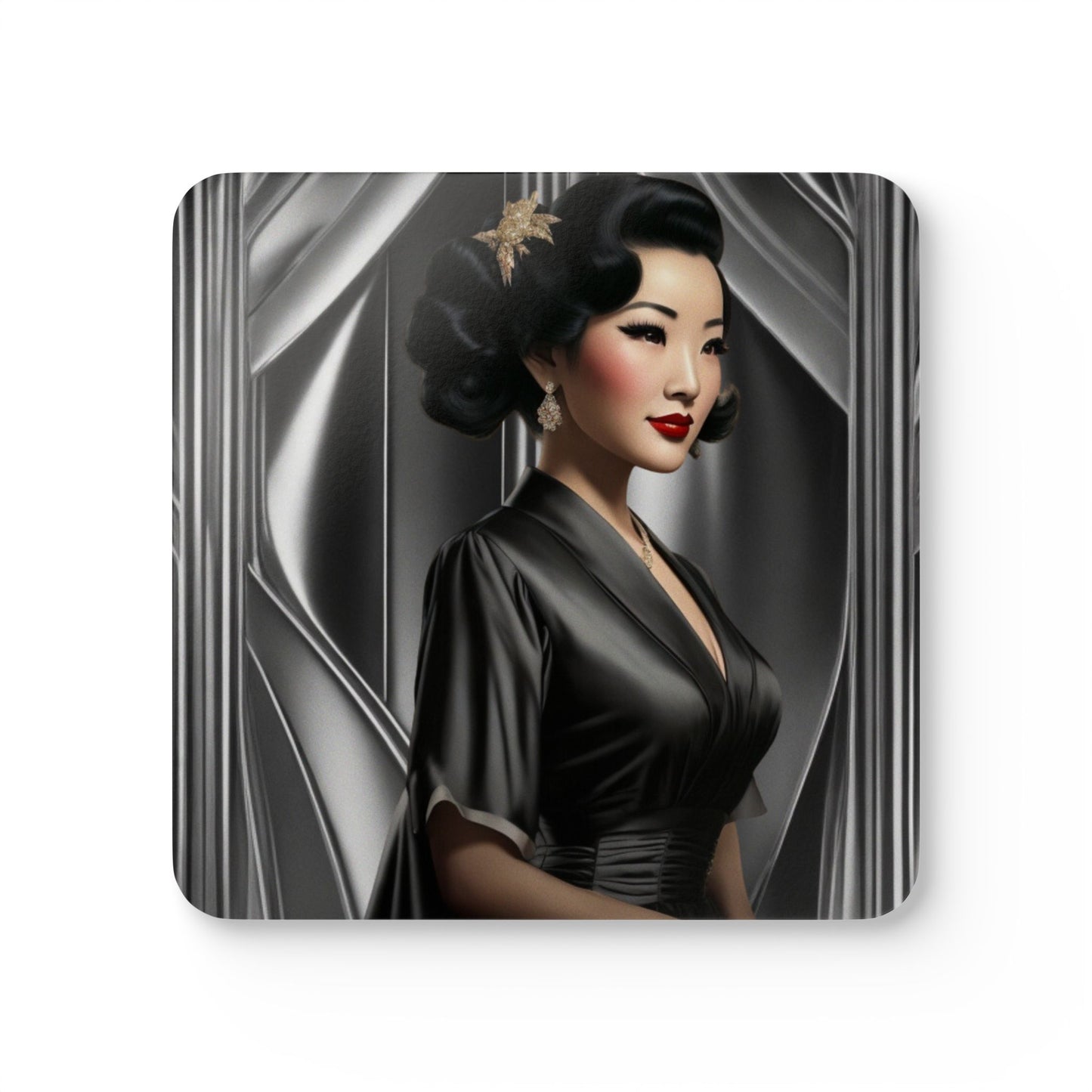 Retro Glam Girls "Keiko" Corkwood Coaster Set