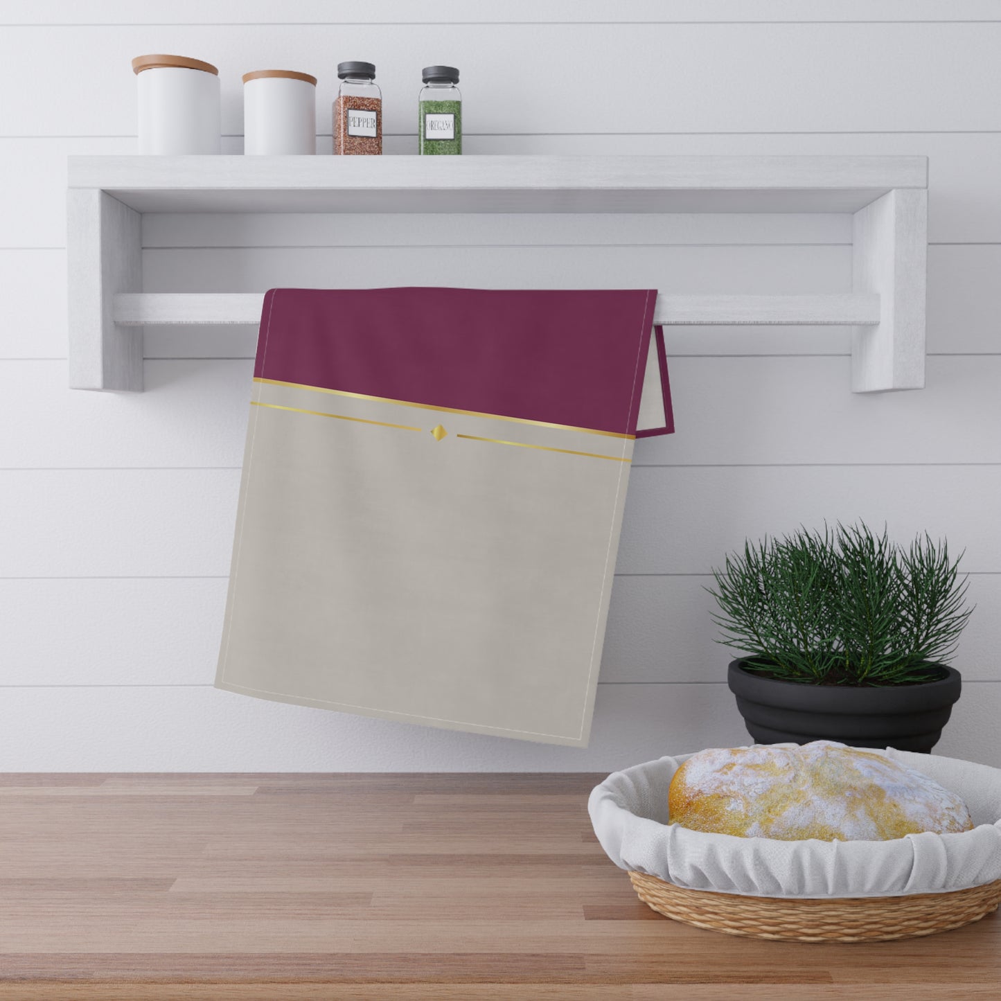 Fuchsia and Taupe Haven Tea Towels (cotton, poly)