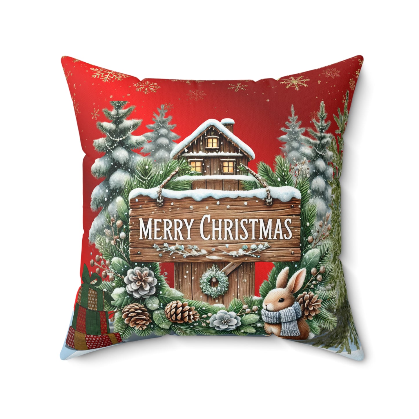 Merry Christmas Spun Polyester Square Pillow