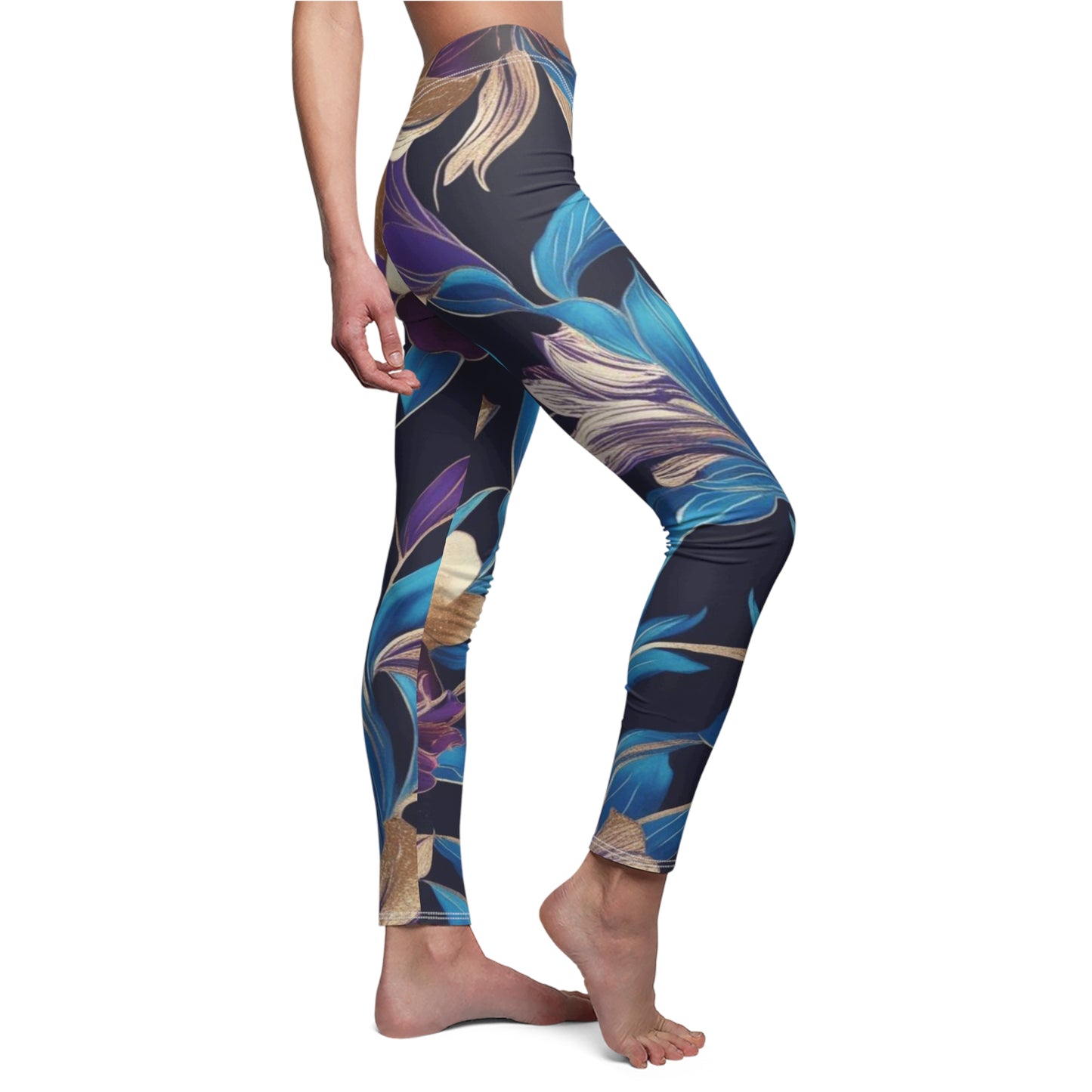 Purple/Blue Boho Floral Women's Cut & Sew Casual Leggings (AOP)