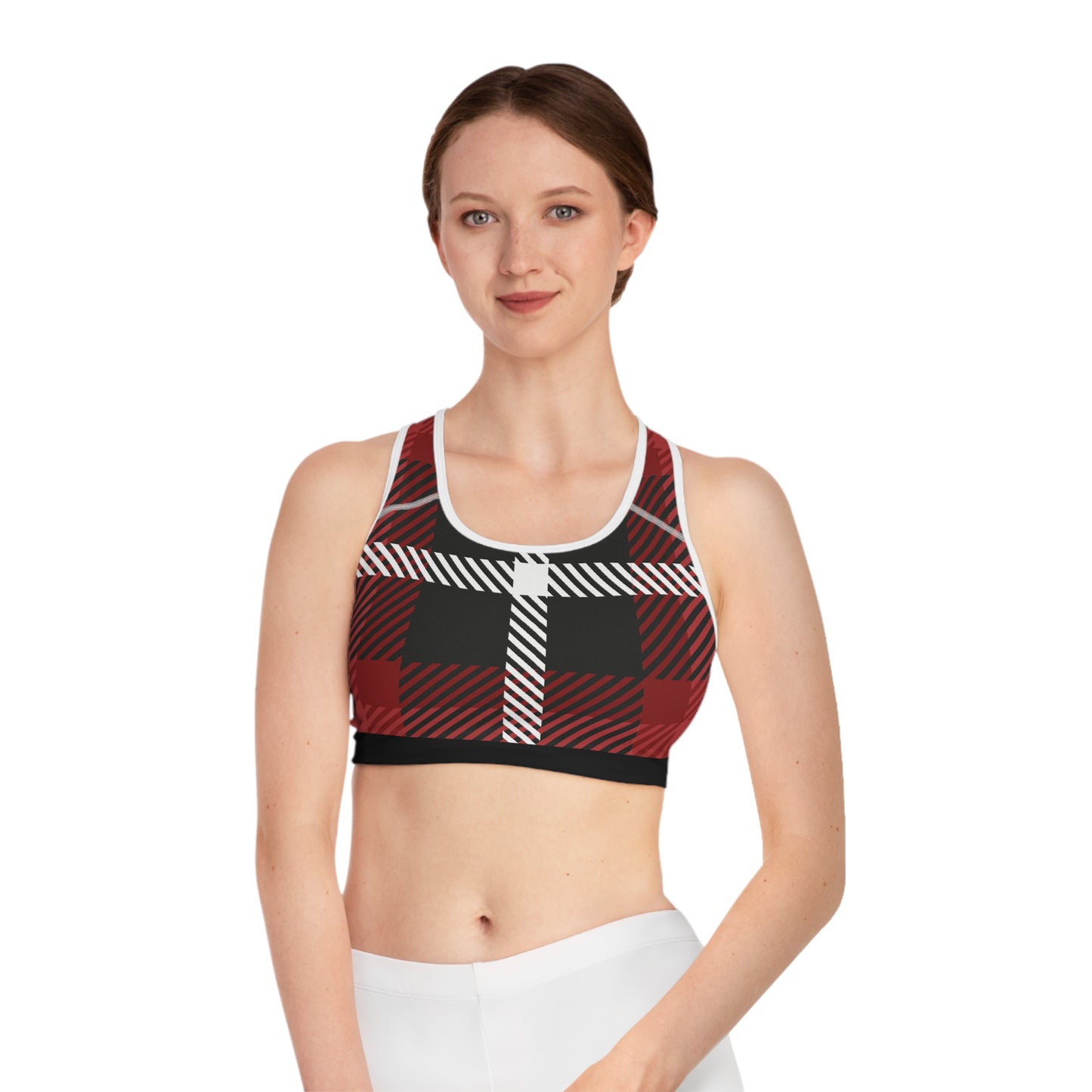 Red/Black Plaid Sports Bra (AOP)