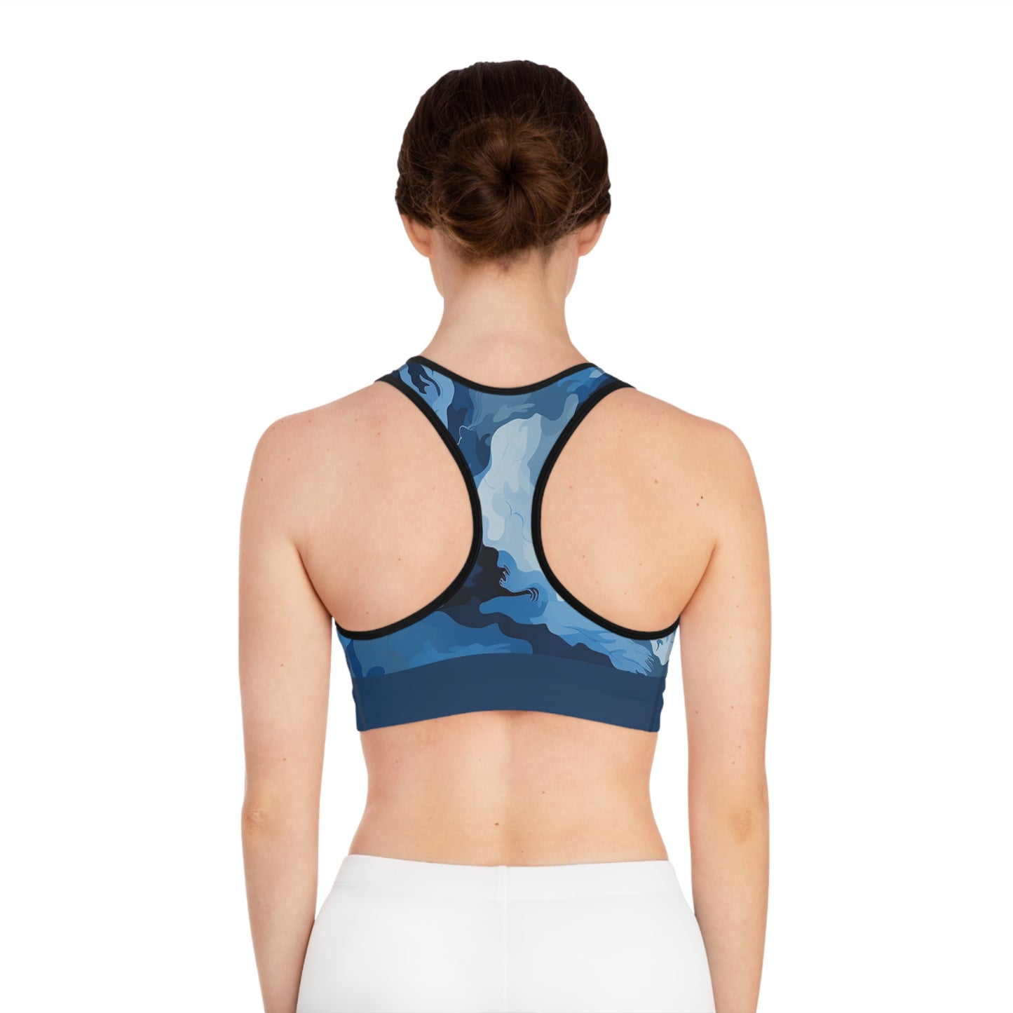 Blue/Gray Camo Sports Bra (AOP)