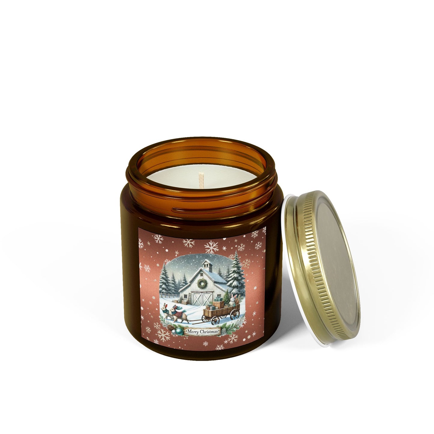 Merry Christmas 2 Scented Candles, Coconut Apricot Wax (4oz, 9oz)