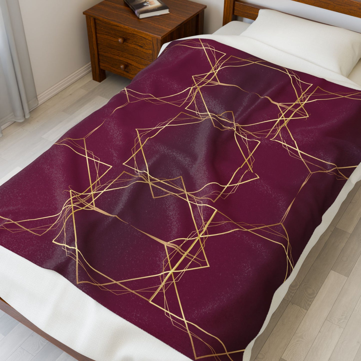 Gilded Elegance (Burgundy) Velveteen Plush Blanket