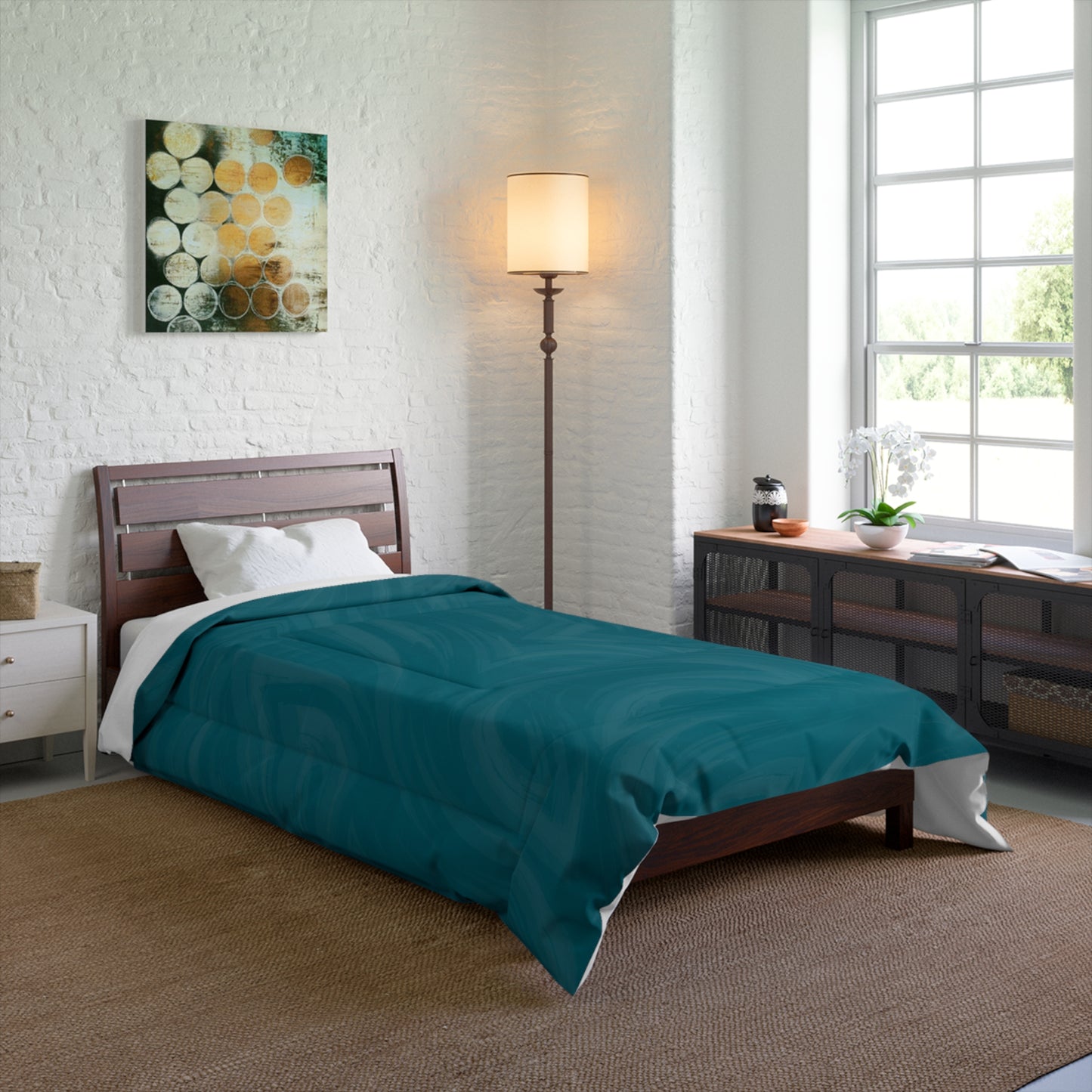 Teal Wave Comforter – Modern Minimal Bedroom Bedding