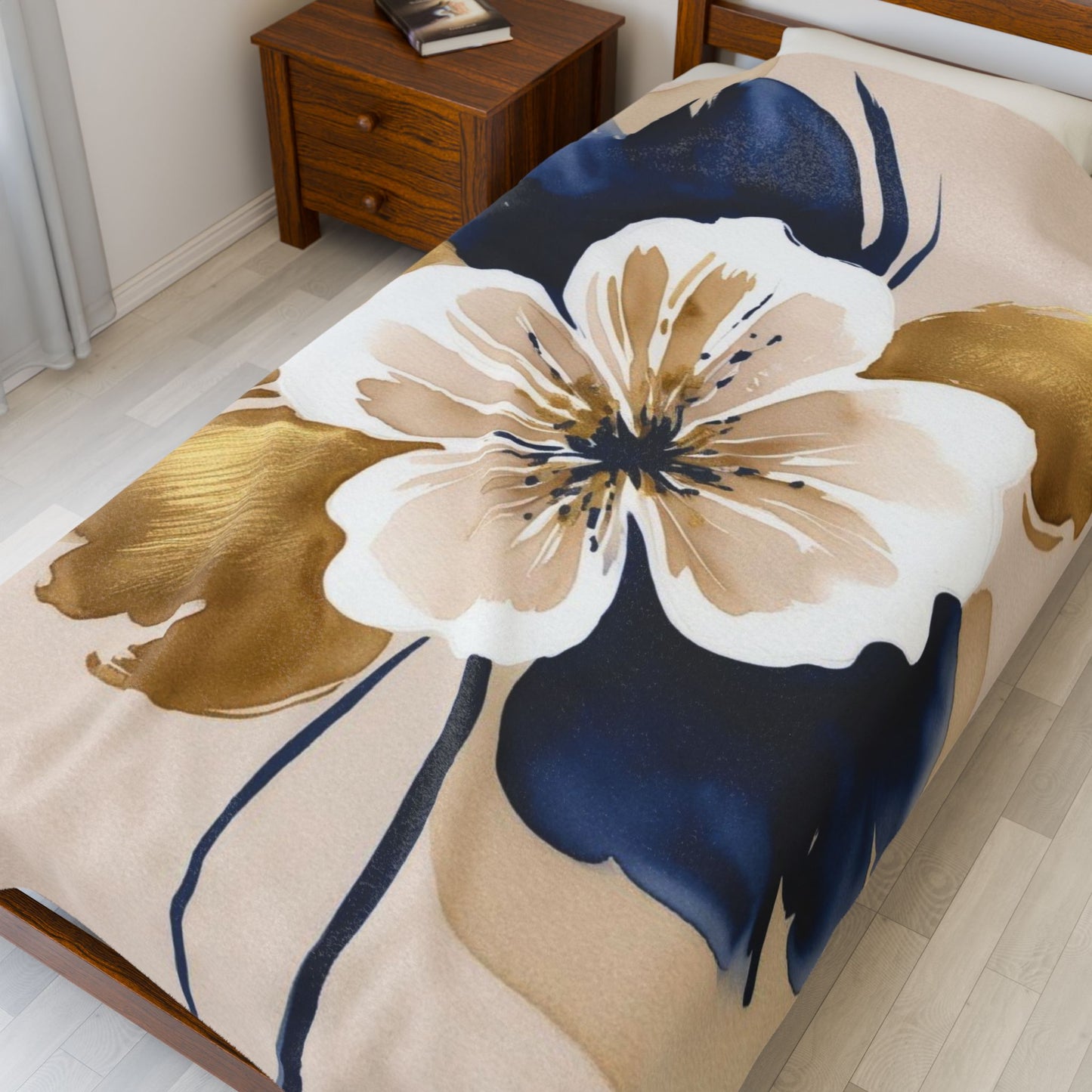 Abstract Floral Velveteen Plush Blanket