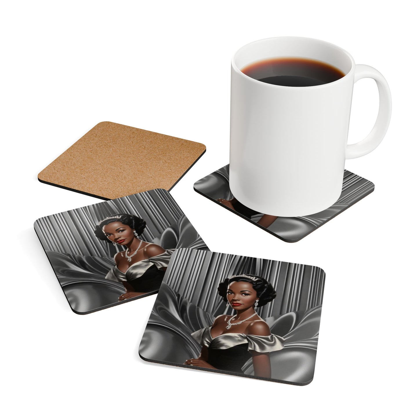 Retro Glam Girls "Vivienne" Corkwood Coaster Set