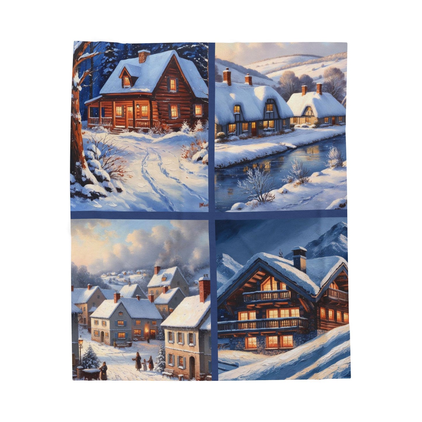 Scenes of Winter Velveteen Plush Blanket