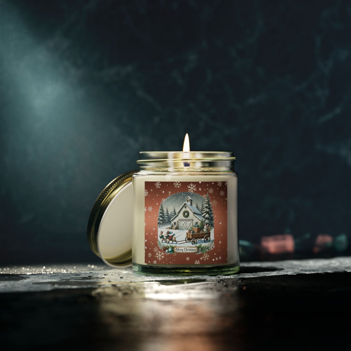 Merry Christmas 2 Scented Candles, Coconut Apricot Wax (4oz, 9oz)