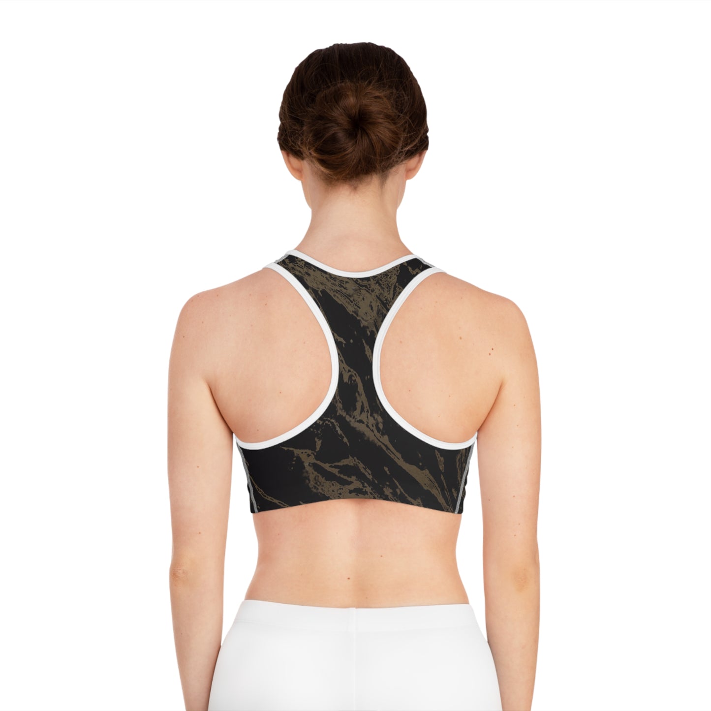 Black & Gold Sports Bra (AOP)