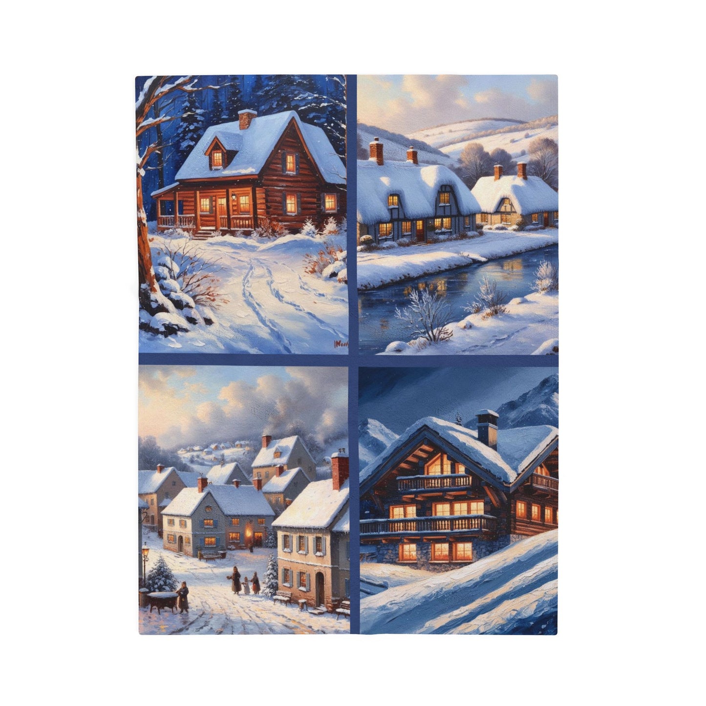 Scenes of Winter Velveteen Plush Blanket