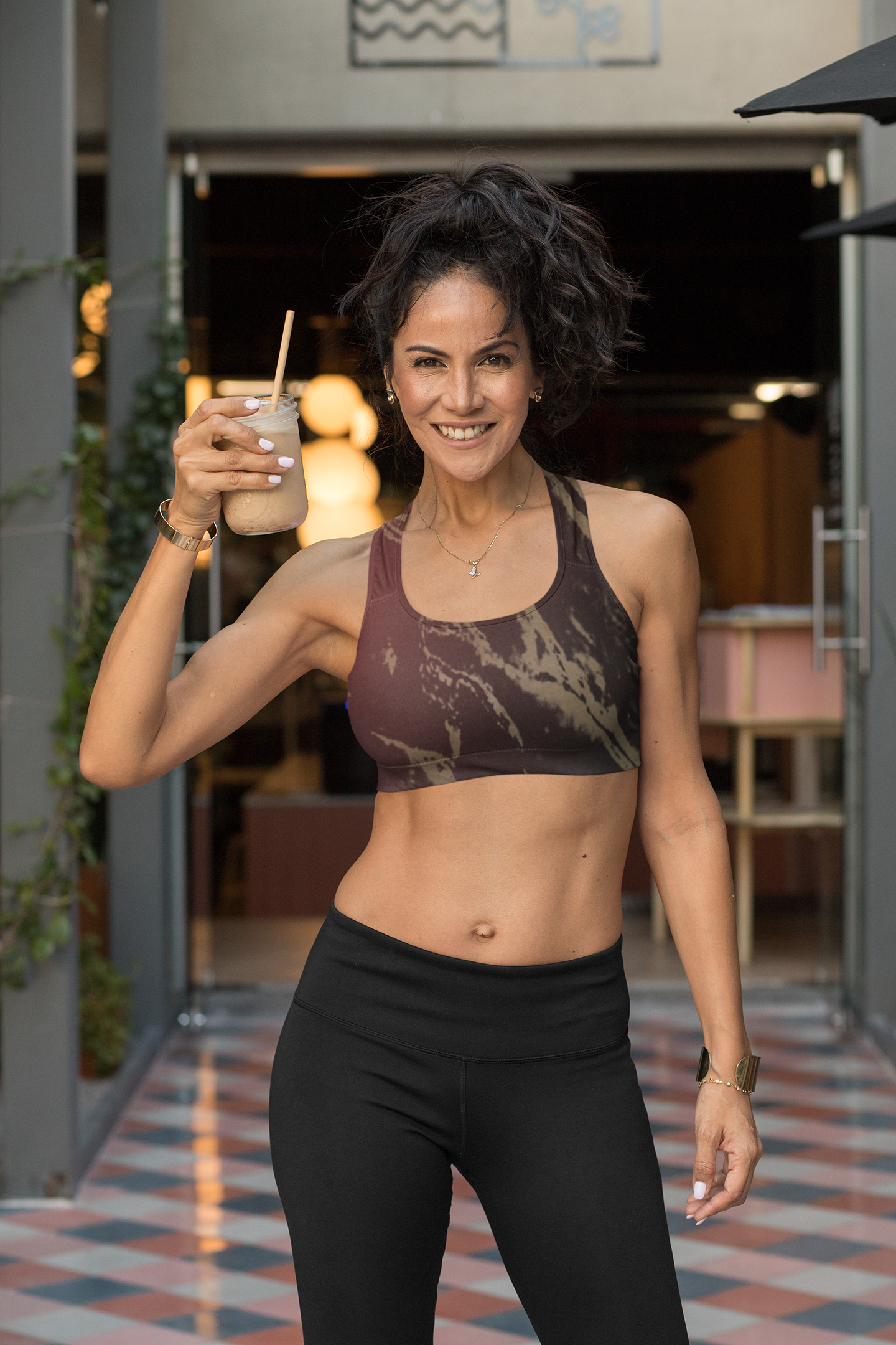 Dark Sienna/Gold Sports Bra (AOP)