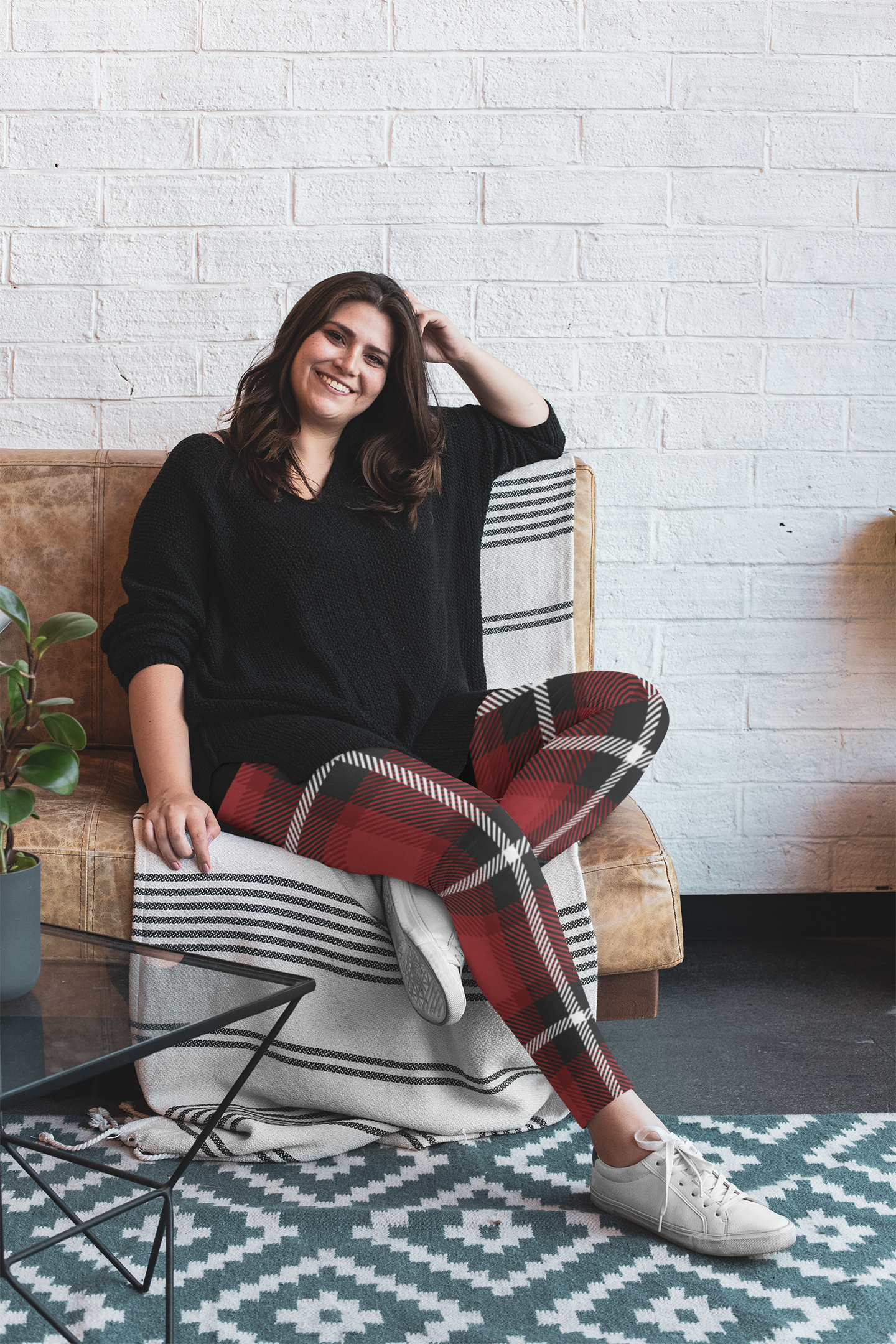 Red/Black Women's Cut & Sew Casual Leggings (AOP)