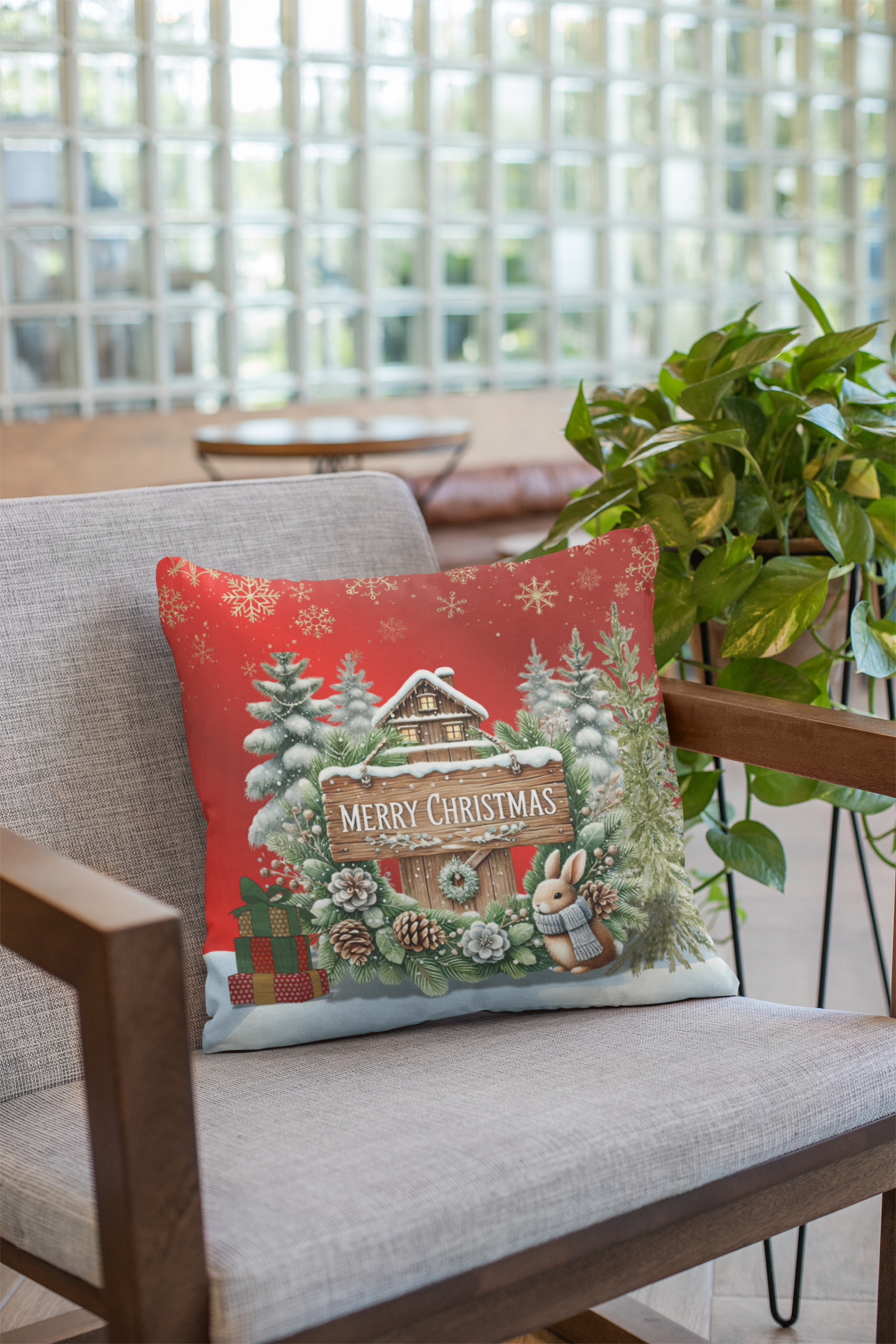 Merry Christmas Spun Polyester Square Pillow