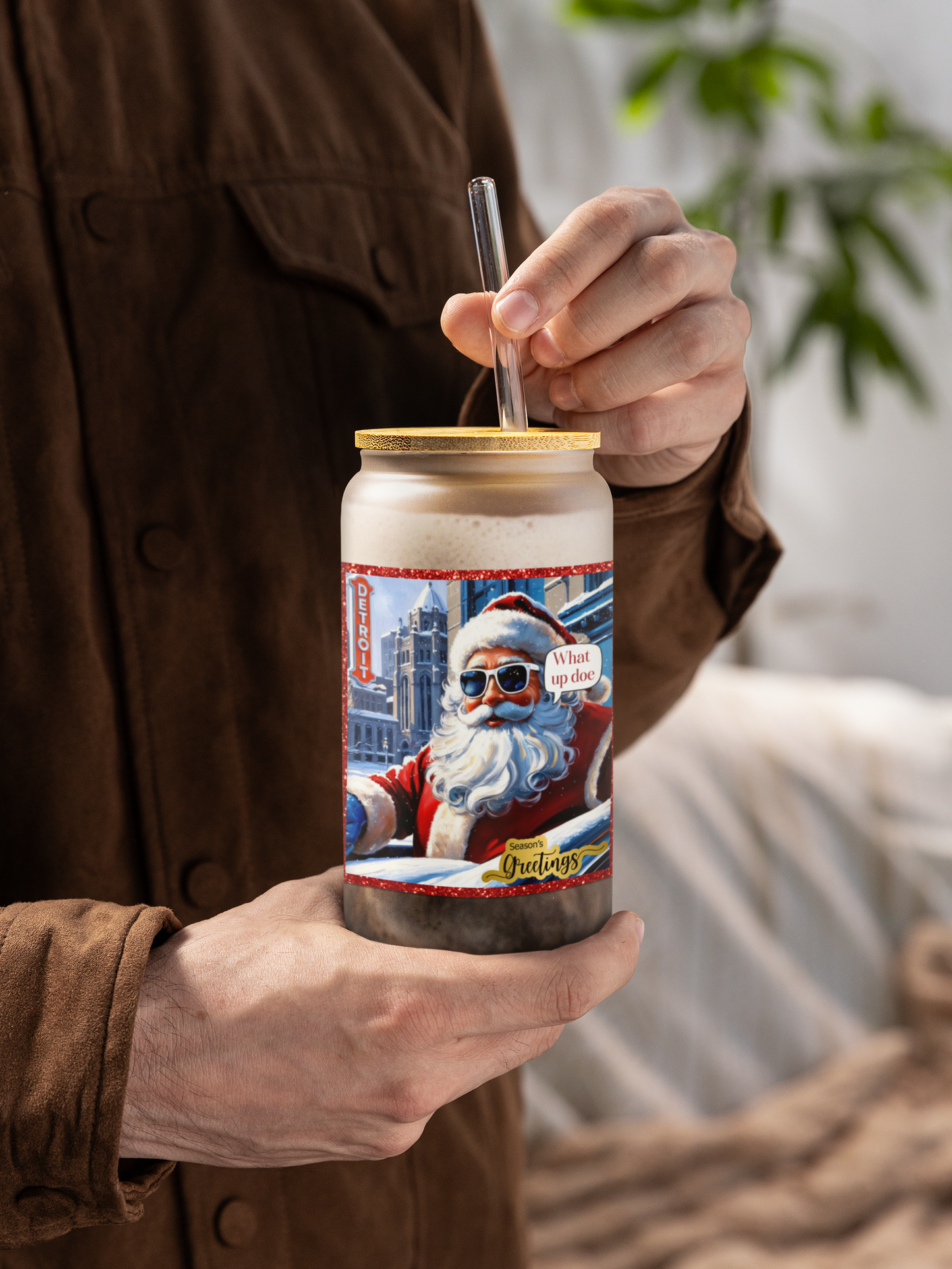Motor City Santa Sipper Glass, 16oz