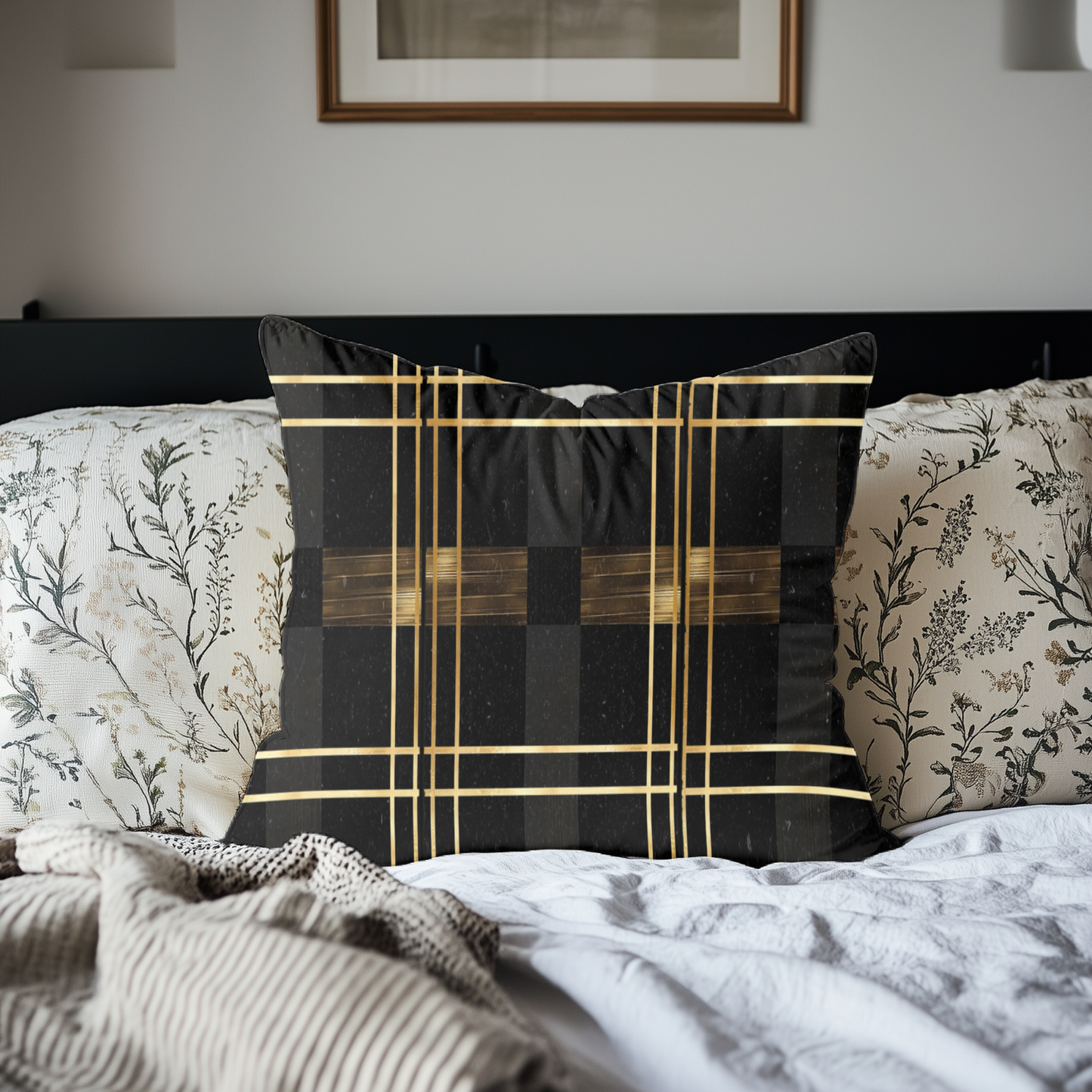 Noir & Gold Glam Spun Polyester Square Pillow