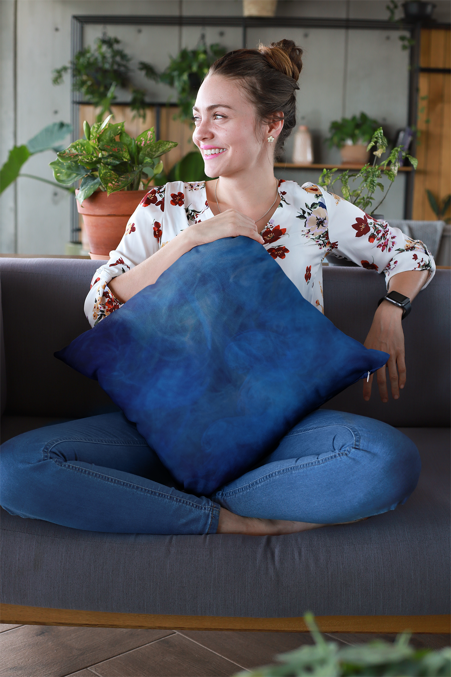 A Kind of Smoky Blue Spun Polyester Square Pillow