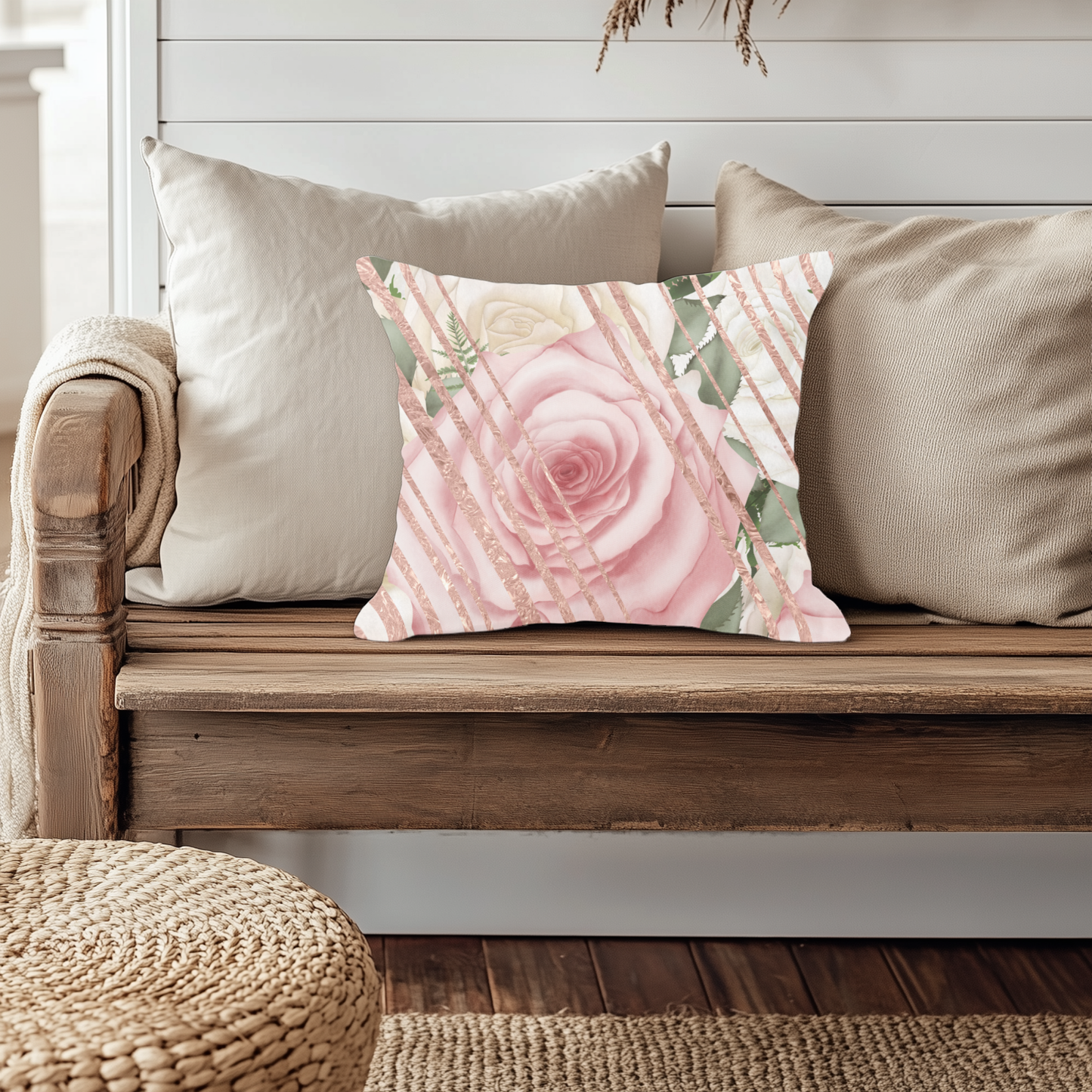 Kissed by a Rose Gold Faux Suede Square Pillow