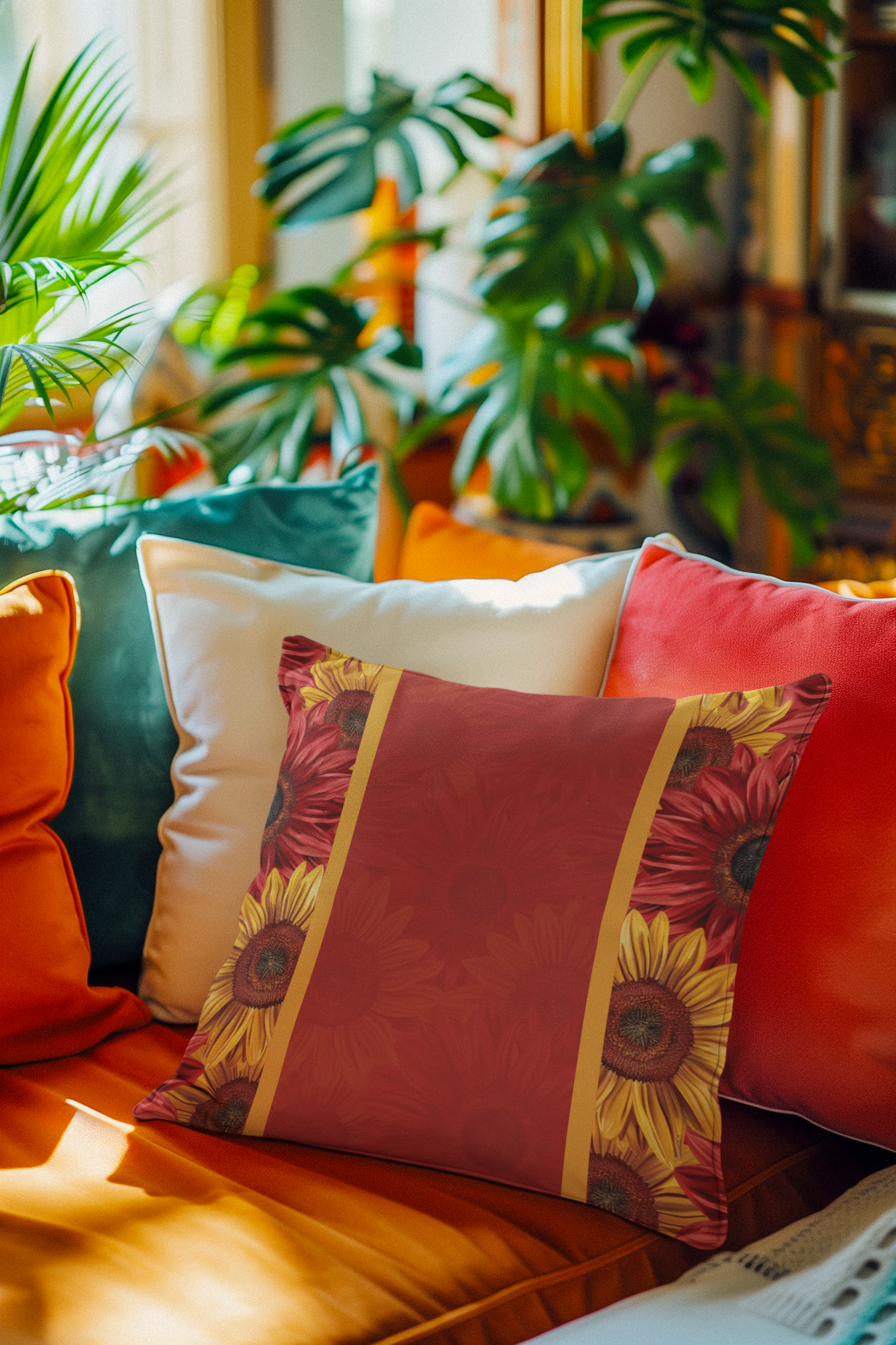 Crimson Gold Spun Polyester Square Pillow