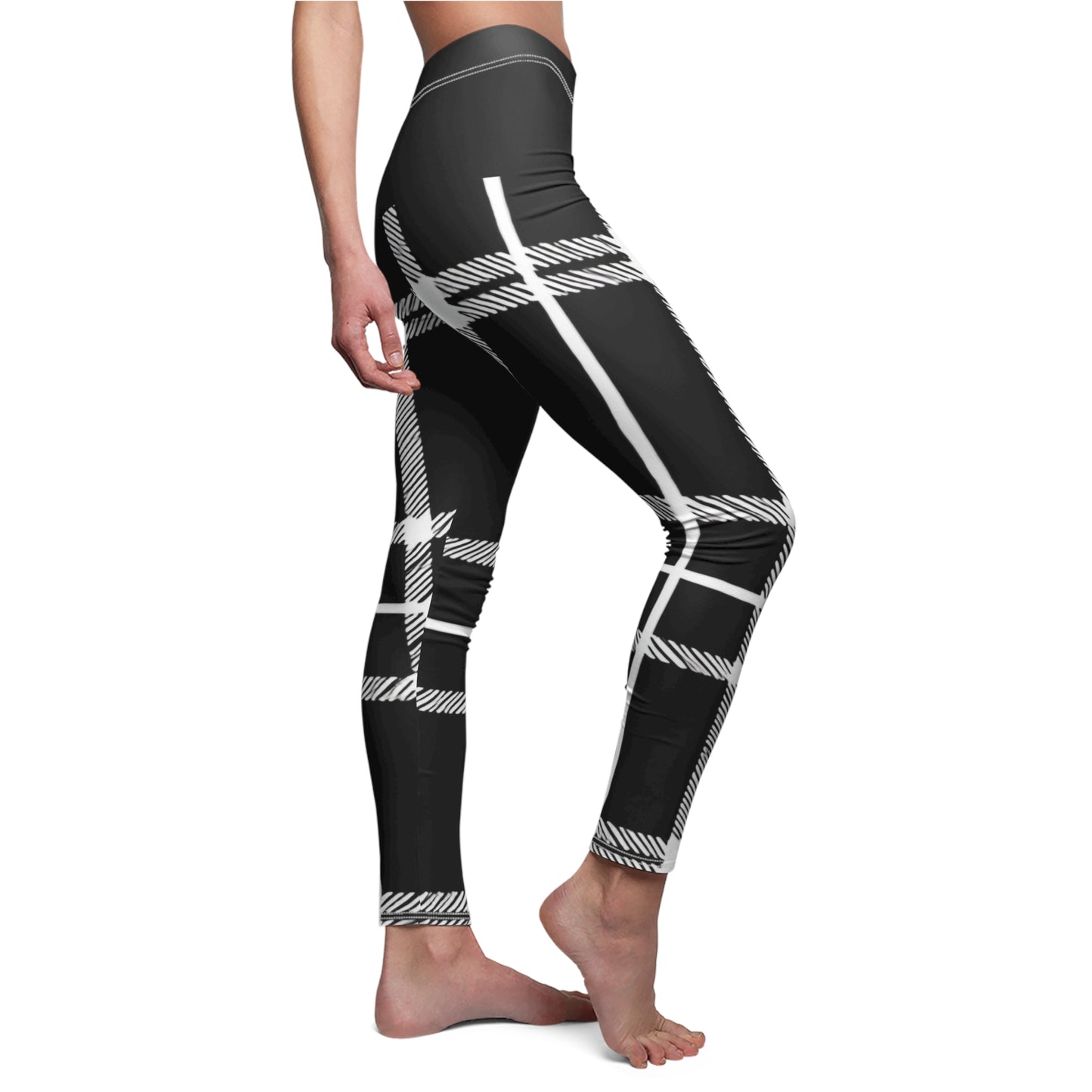 Black/White Women's Cut & Sew Casual Leggings (AOP)