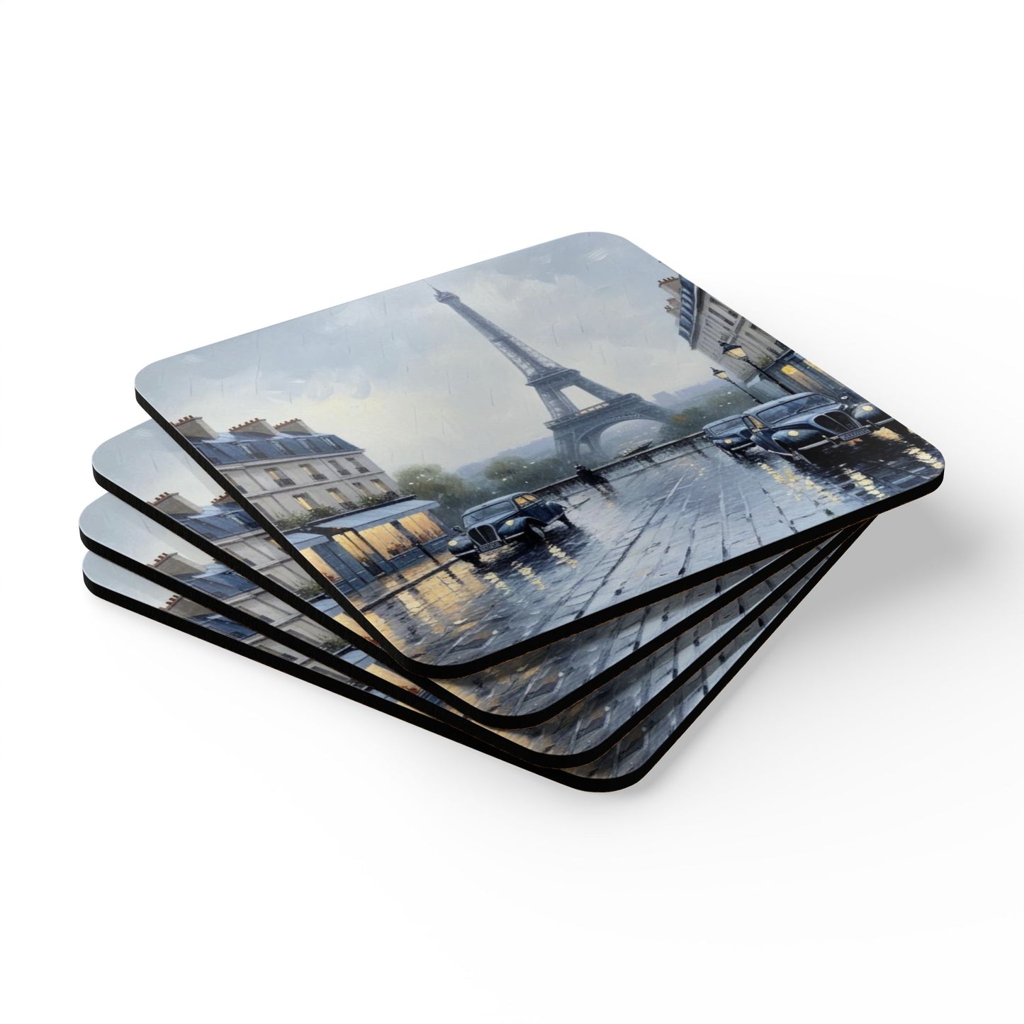 A Rainy Day in Paris Corkwood Coaster Set