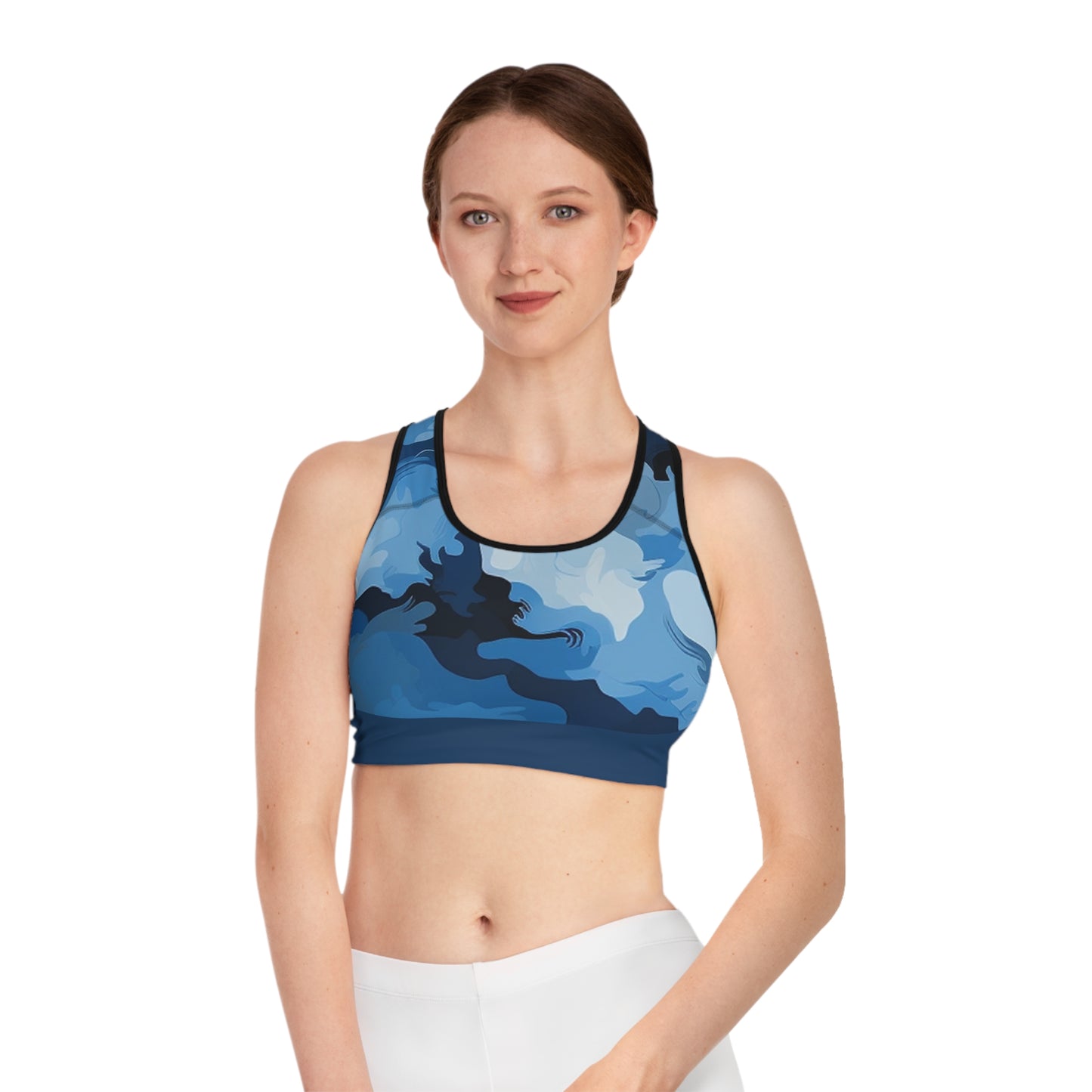 Blue/Gray Camo Sports Bra (AOP)