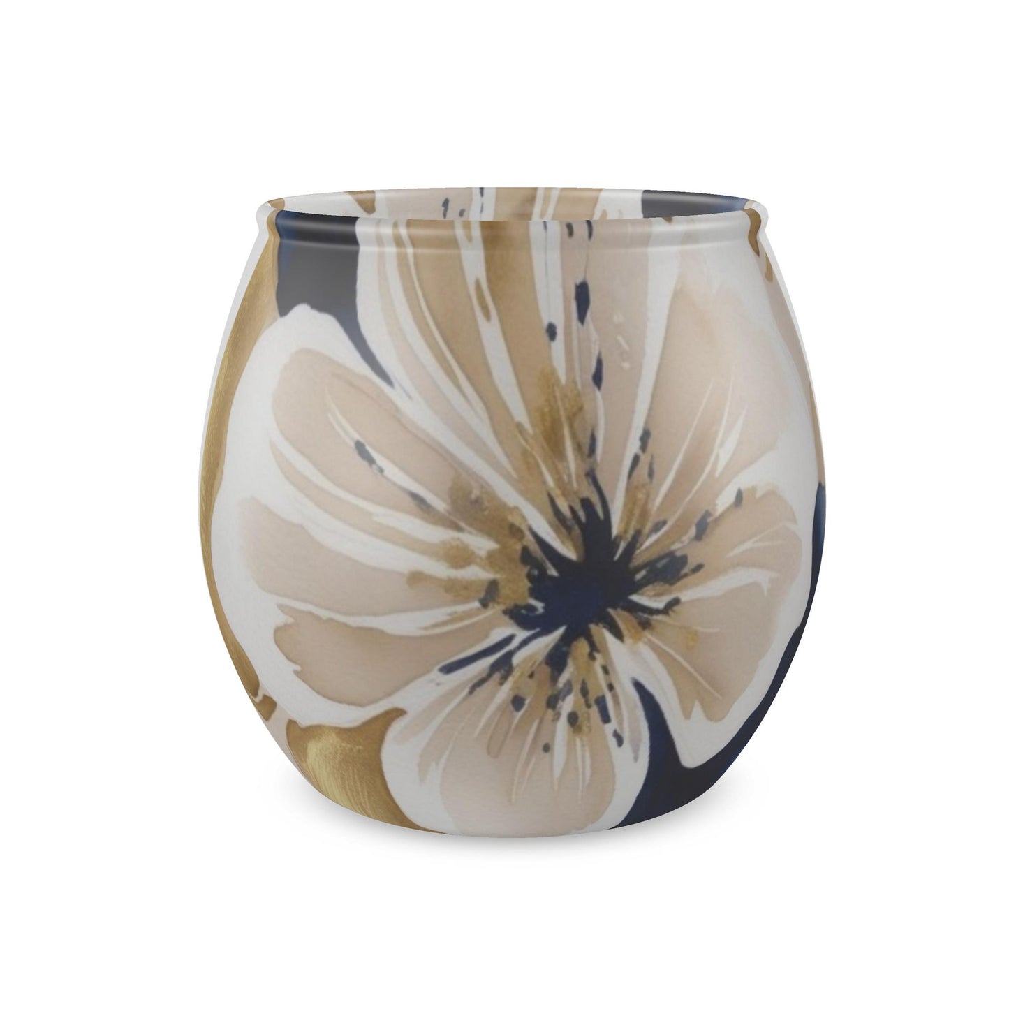 Floral Gold & Navy Glass Tealight Candle Holder