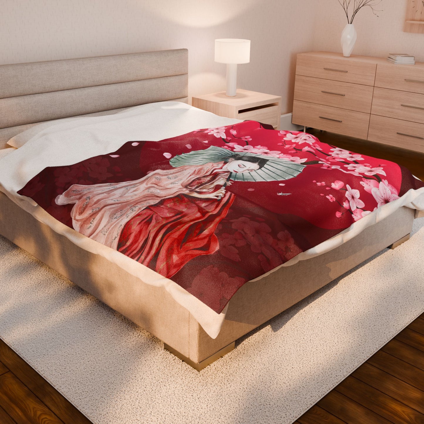 Cherry Blossoms Cherry Moon Velveteen Plush Blanket