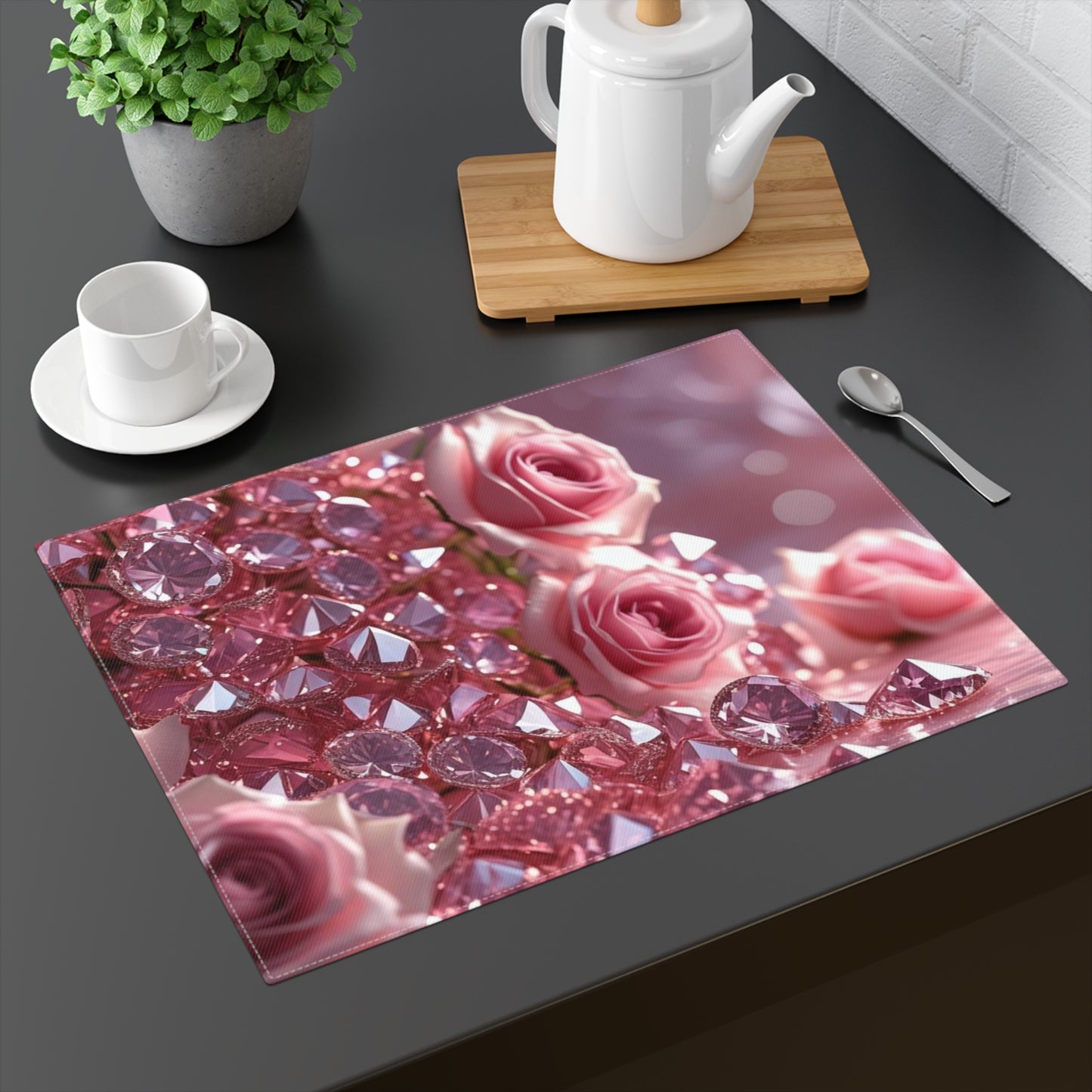 Pink Diamonds & Petals Placemat, 1pc