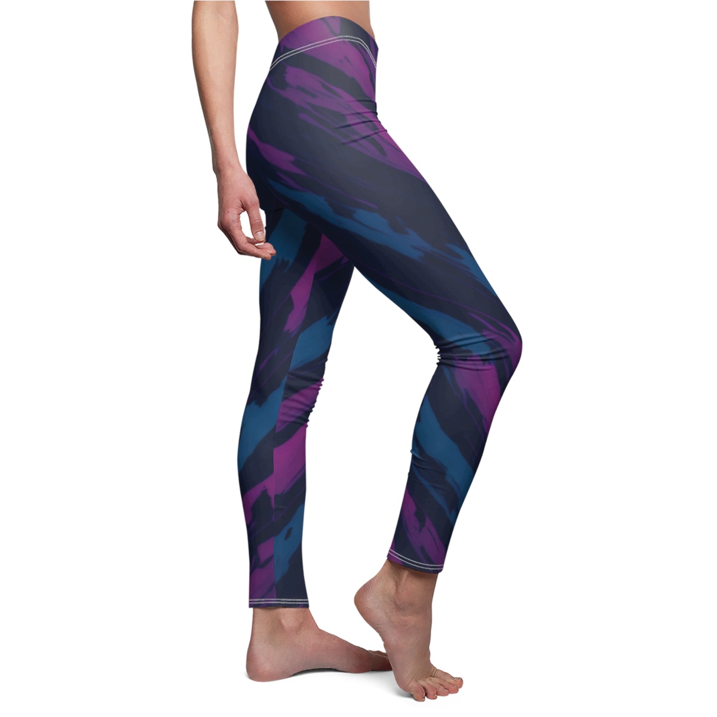 Pink/Blue Women's Cut & Sew Casual Leggings (AOP)