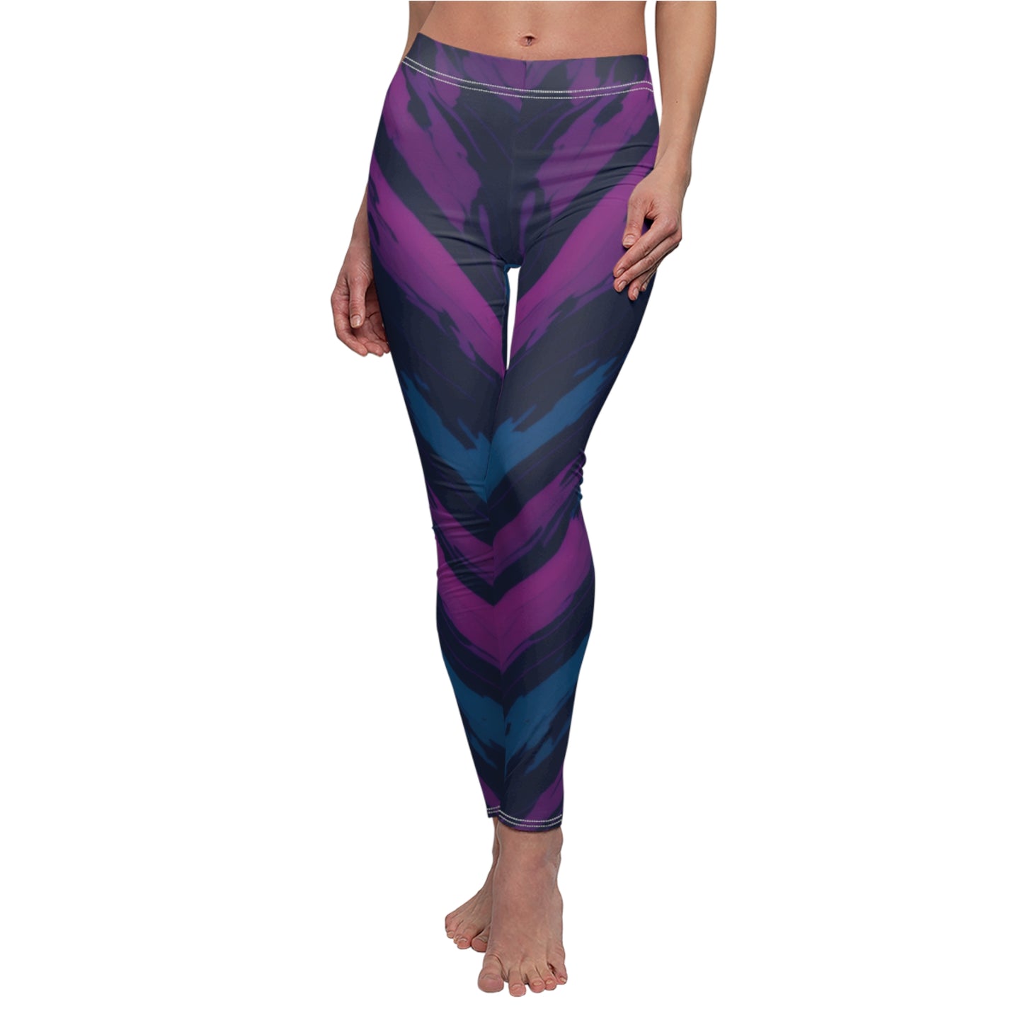 Pink/Blue Women's Cut & Sew Casual Leggings (AOP)