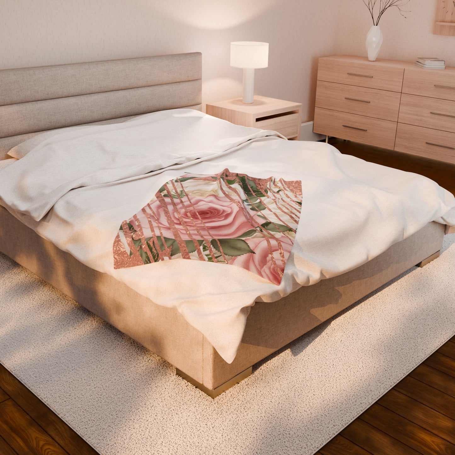 Kissed by a Rose Gold Velveteen Plush Blanket