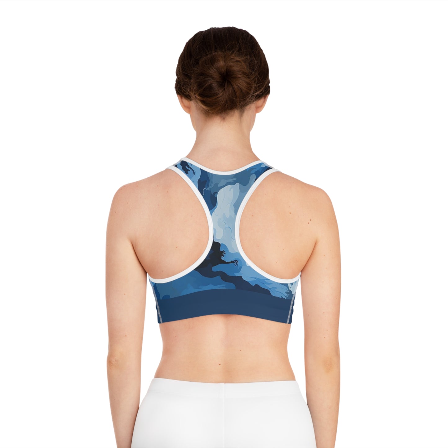 Blue/Gray Camo Sports Bra (AOP)