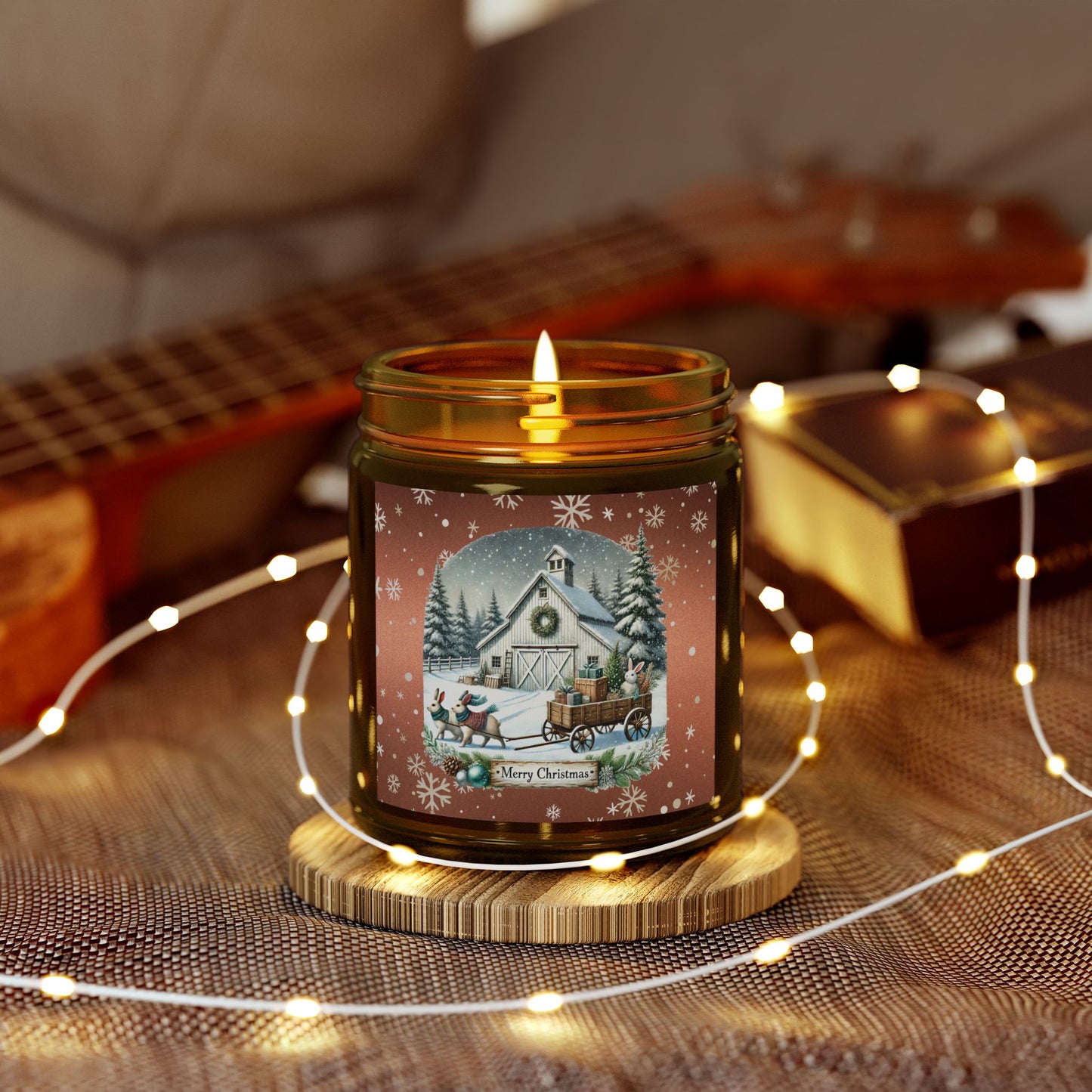 Merry Christmas 2 Scented Candles, Coconut Apricot Wax (4oz, 9oz)