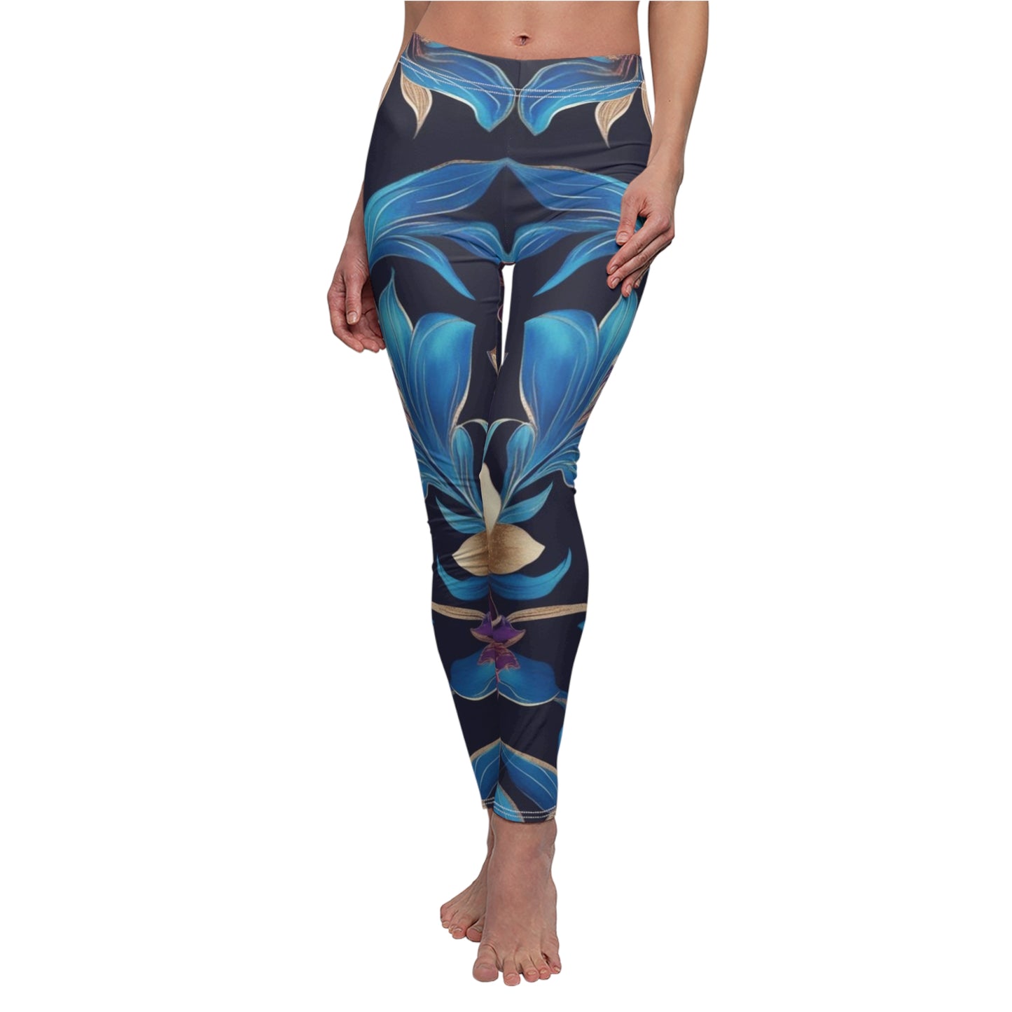 Purple/Blue Boho Floral Women's Cut & Sew Casual Leggings (AOP)